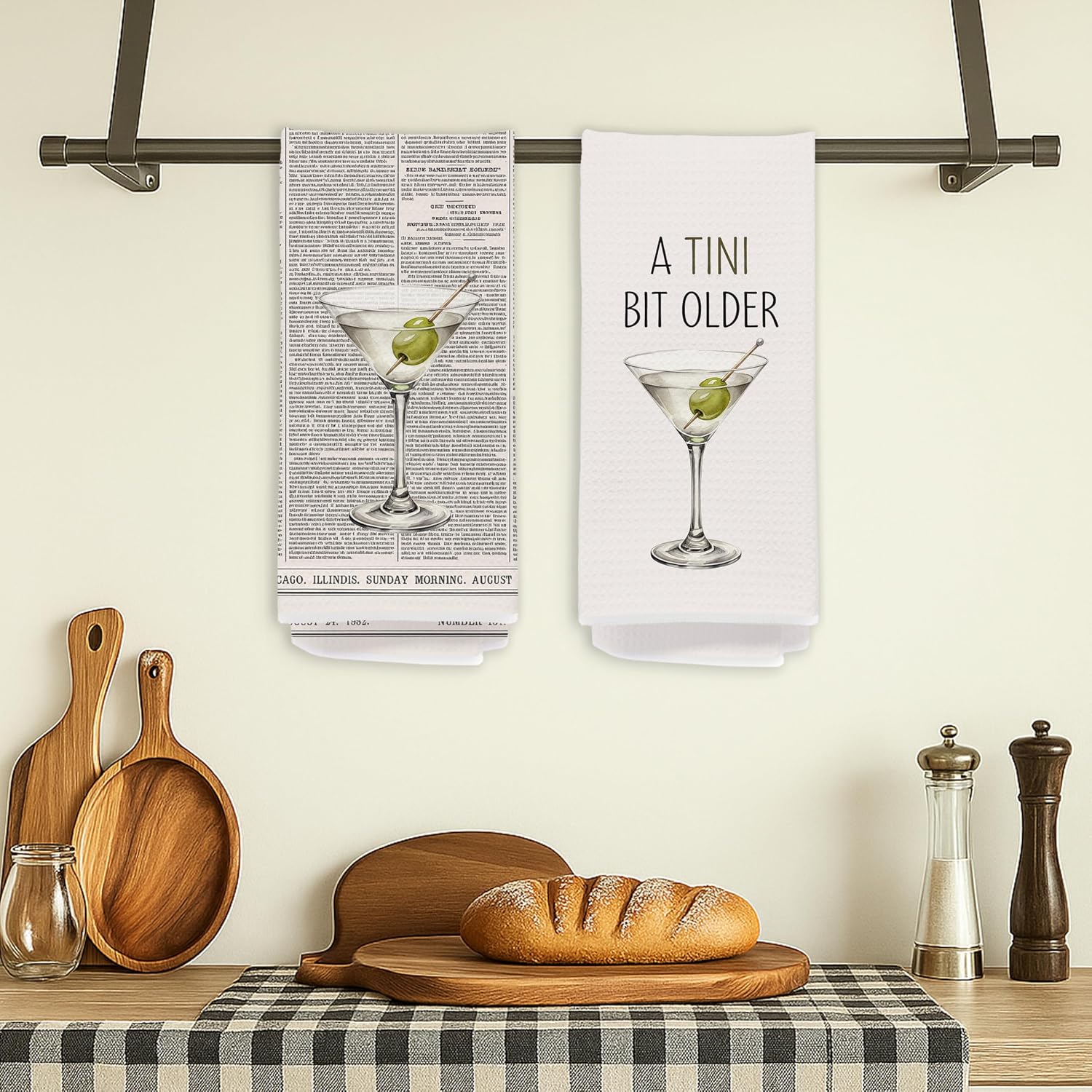 Trendy Dirty Martini Kitchen Towels Set of 2, Gifts for Martini Lovers Decorative Hand Tea Towels for Kitchen Bar Cart, Funky Retro 70s Cocktail Dish Tea Towel, 16x24 Inches image 4