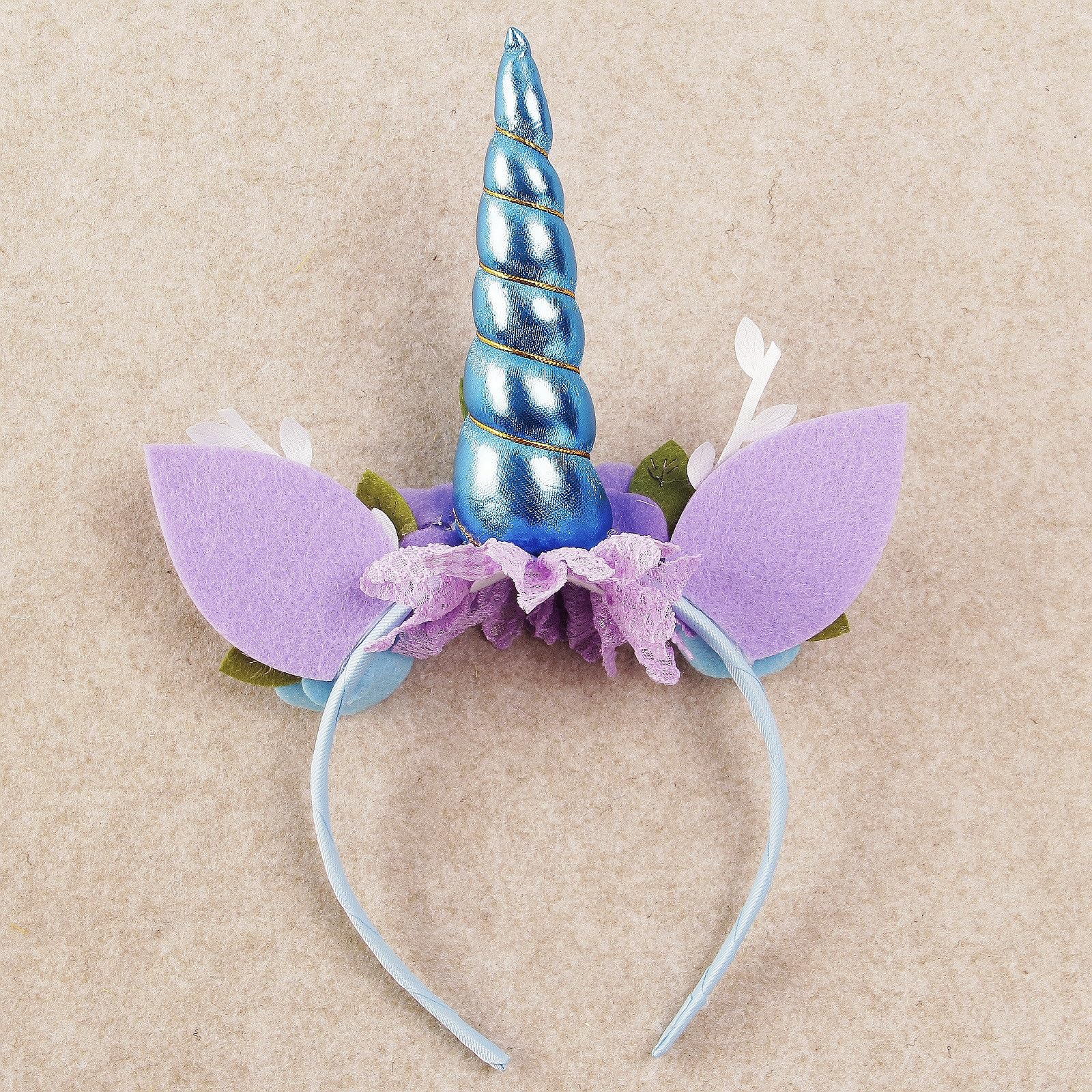 Nishine Unicorn Headband Nonwoven Flowers Cat Ears Pony Head Bands Tiara Glitter Horn for Cosplay Unicorn Party Supplies (Blue) - Image 3