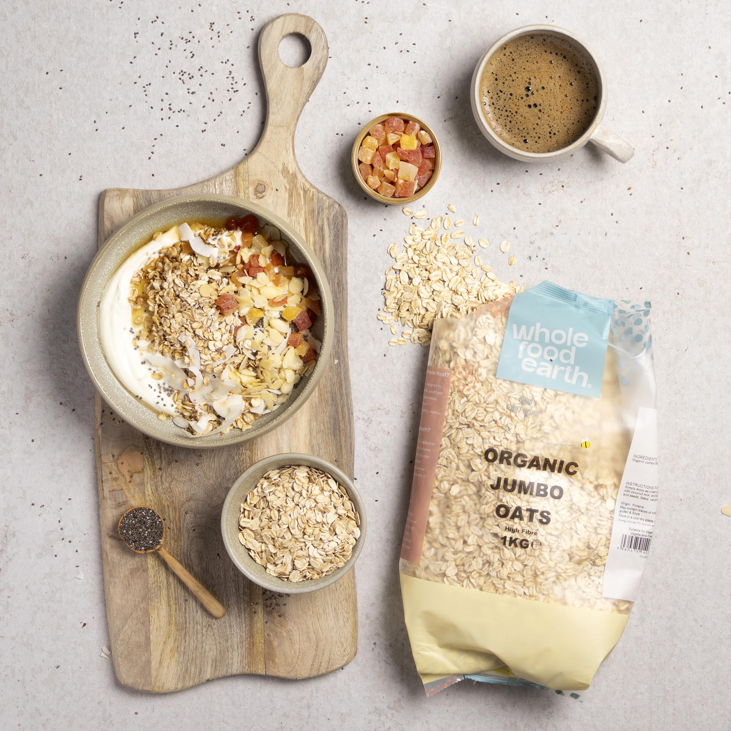 Wholefood Earth Bio Jumbo-Haferflocken 3 kg – Nachhaltige Großpackung, Ballaststoffreich, Vegan (Packung mit 2)