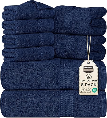 Vista 25 de Utopia Towels - Juego de toallas de 8 piezas, 2 toallas de baño, 2 toallas de mano y 4 para la cara, 100 % algodón hilado en anillo, 600 GSM