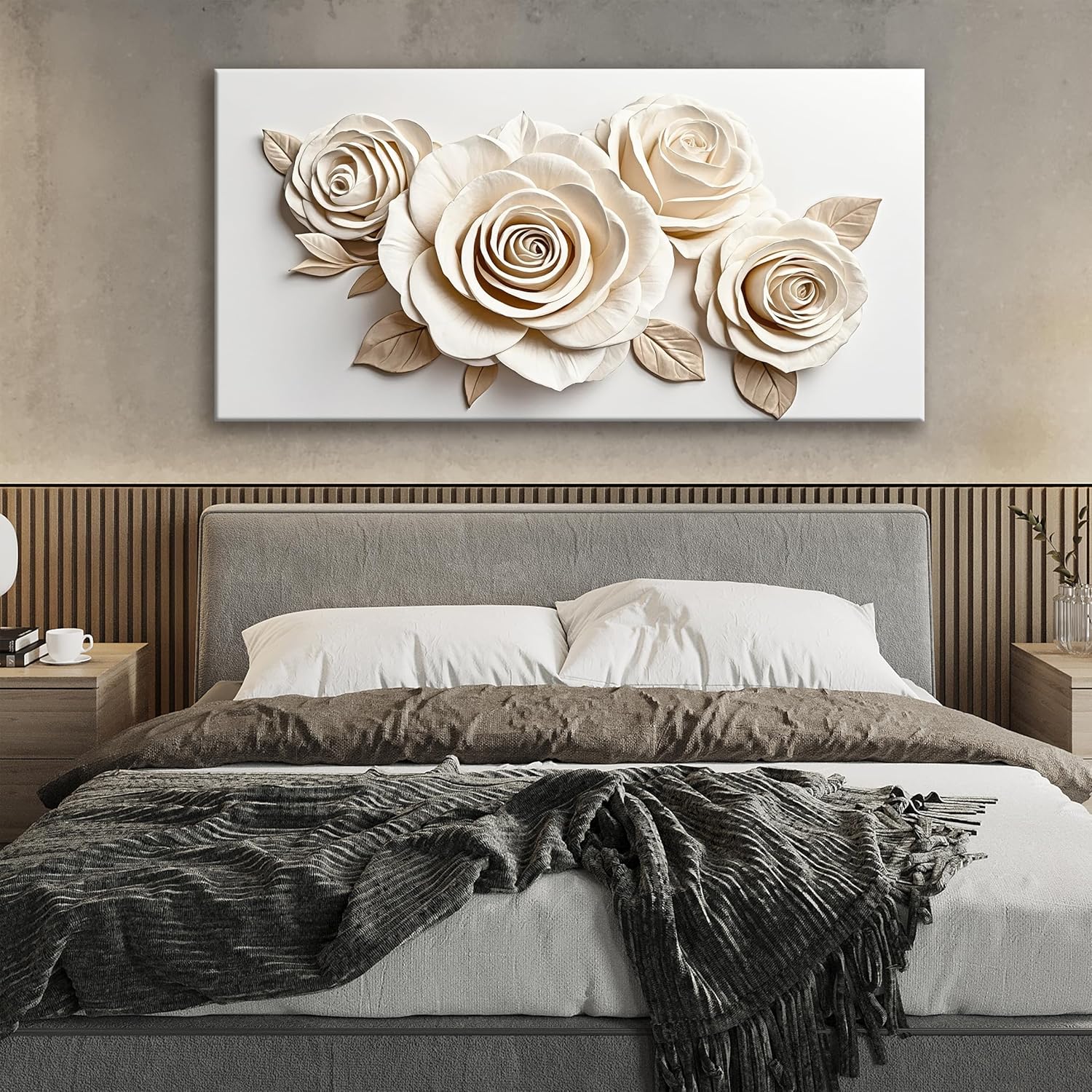 Wall Art Living Room Decor White Flower Wall Art Decor Modern Canvas Art Wall Decor Home Wall Art Suitable Pictures For Bedroom Apartment Office Can Be Hung 24X48