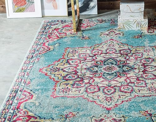 Miniatura 4 de Rugs.com colección Fleur alfombra de 10 x 16pies, azul claro, alfombra con pelo de longitud media, perfecta para salas de estar, grandes comedores,