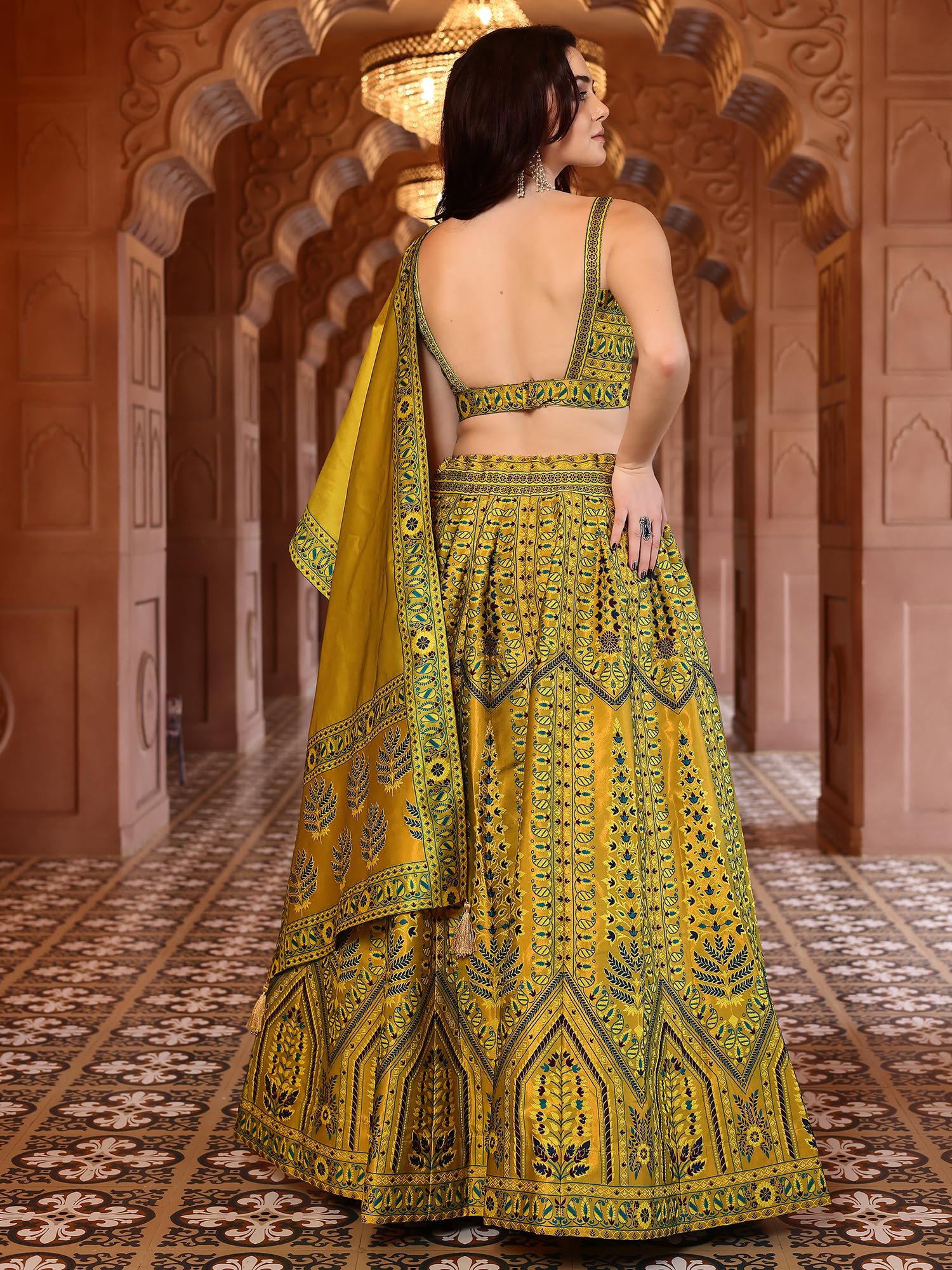 PURVAJA Lehenga zestaw choli dla kobiet, sztuczny jedwab, półszyte