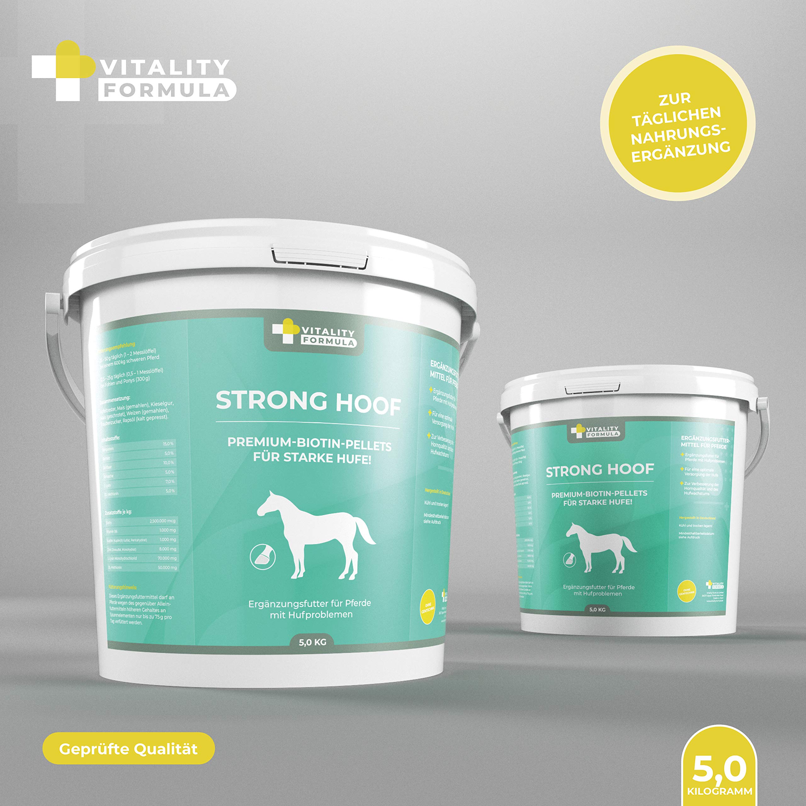 Flex Strong Hoof 5 kg Eimer Premium Ergänzungsfuttermittel für Pferde | Biotin-Pellets mit Zink, Kupfer und Vitaminen zur Nahrungsergänzung | bei Hufproblemen | besseres Hufwachstum