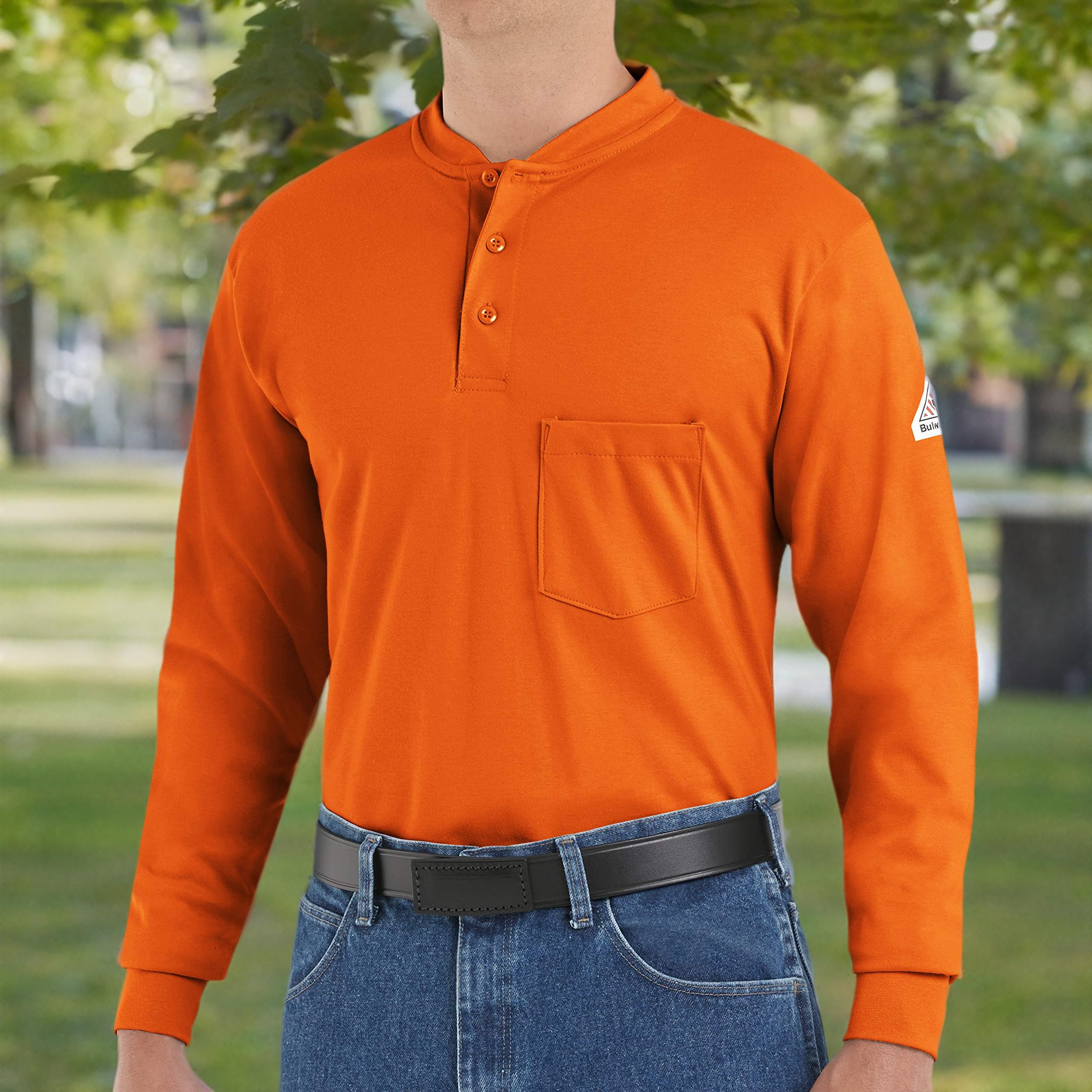 Bulwark męska koszulka Henley, ognioodporna, bawełna, długie rękawy, bez etykiety, 177 g