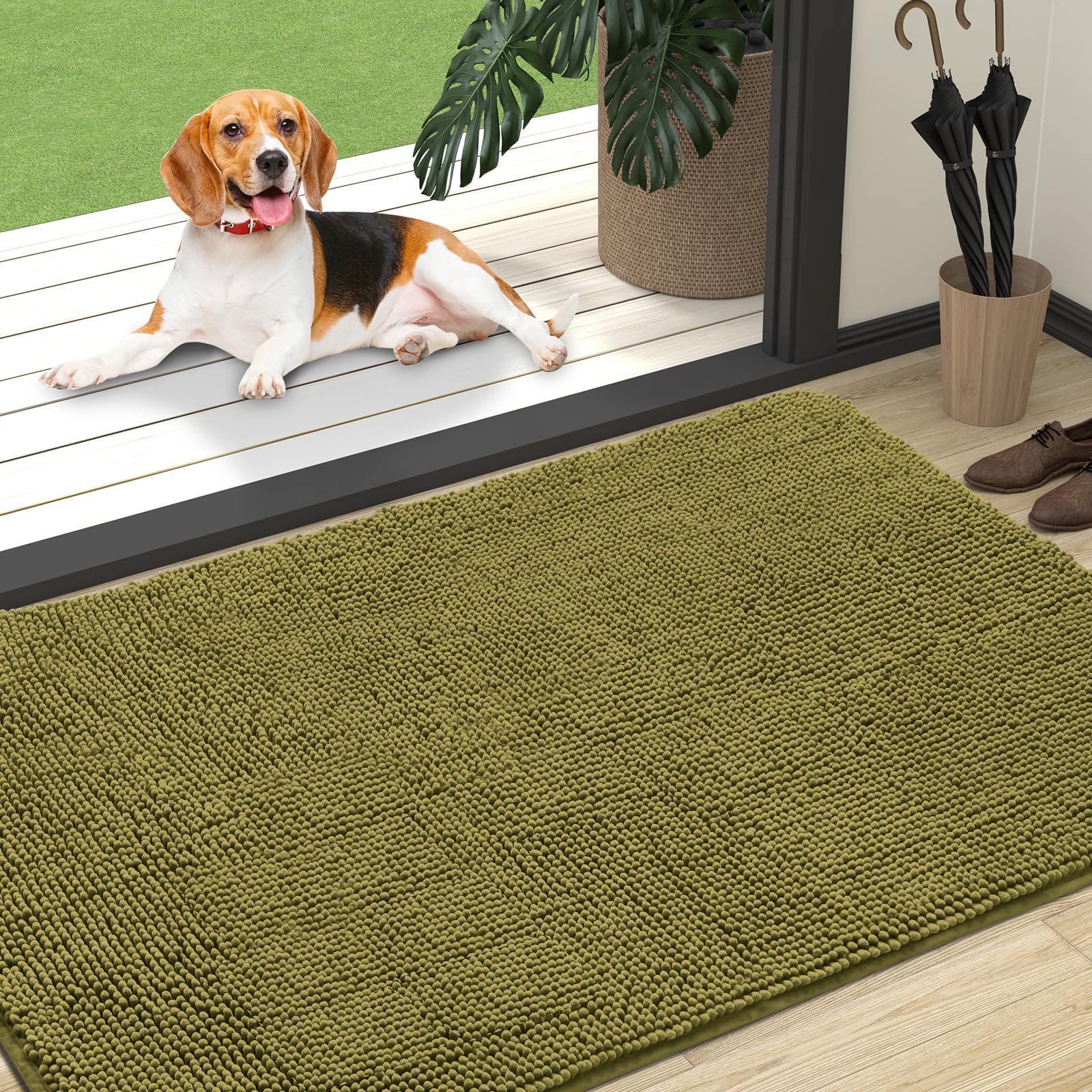 OLANLY Dog Door Mat for Muddy Paws 47x32, Super Absorbent Chenille Mud Mat