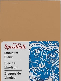 Speedball 4305 Premium Mounted Linoleum Block – Fine, Flat Surface for Easy Carving, Smoky Tan, 3 x 4 Inches