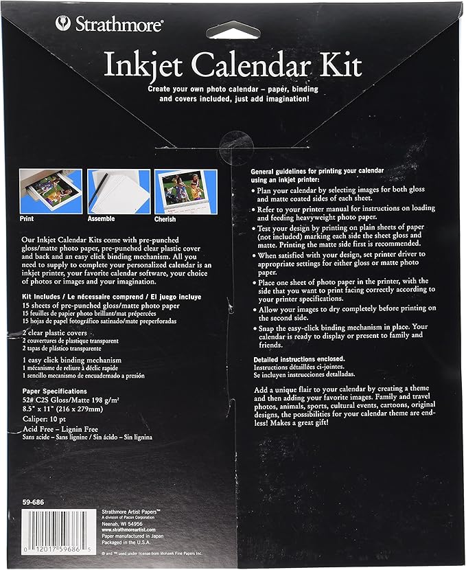 Strathmore Calendar 2022 Strathmore 59-686 Inkjet Photo Calendar Kit, 8.5"X11" : Amazon.co.uk:  Stationery & Office Supplies