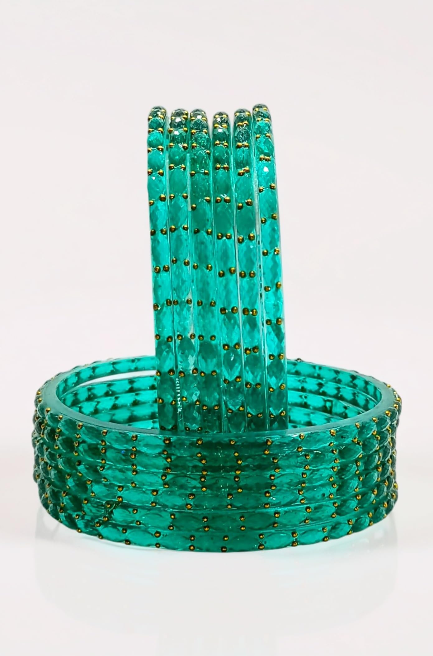 Shree Kreeti Raindrop Glass Bangles with Golden Beads for Women and Girls Pack of 12 Wedding, Baby Shower Bangles