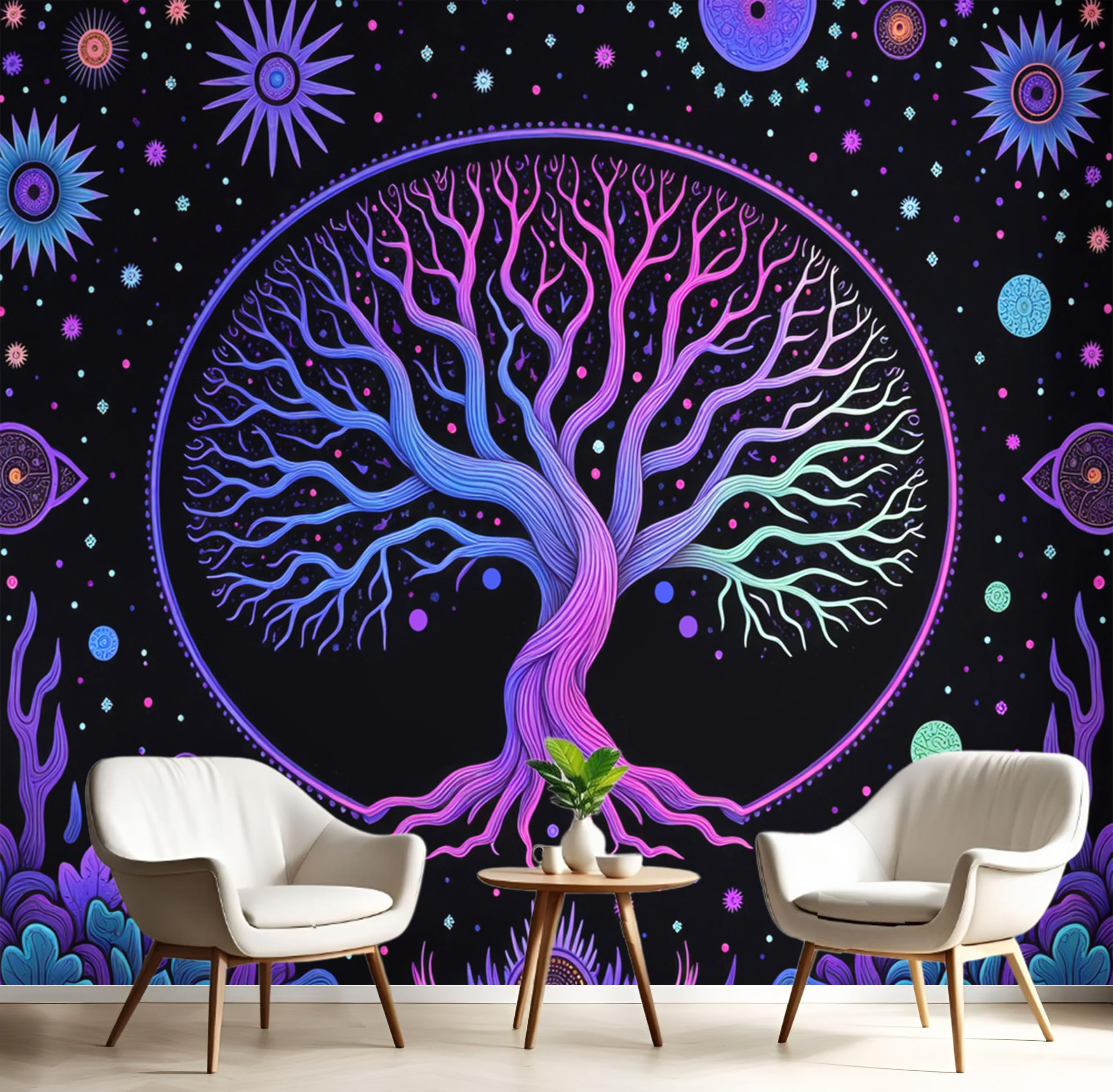 Papier Peint Ciel Étoilé Psychédélique Lumineux Tapisserie Panoramique Fluorescente