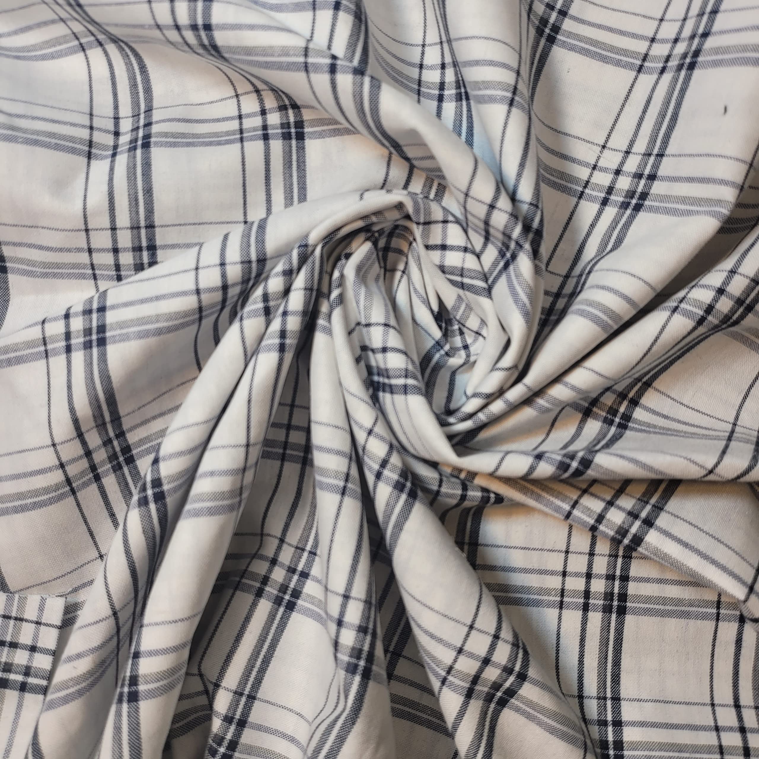 Textile Station 100% Cotton Soft Tartan Stripes Print Fabric Dress Craft Soft Fabric 58" Wide Available in 10 Designs (White Navy Tartan, 1 Meter)