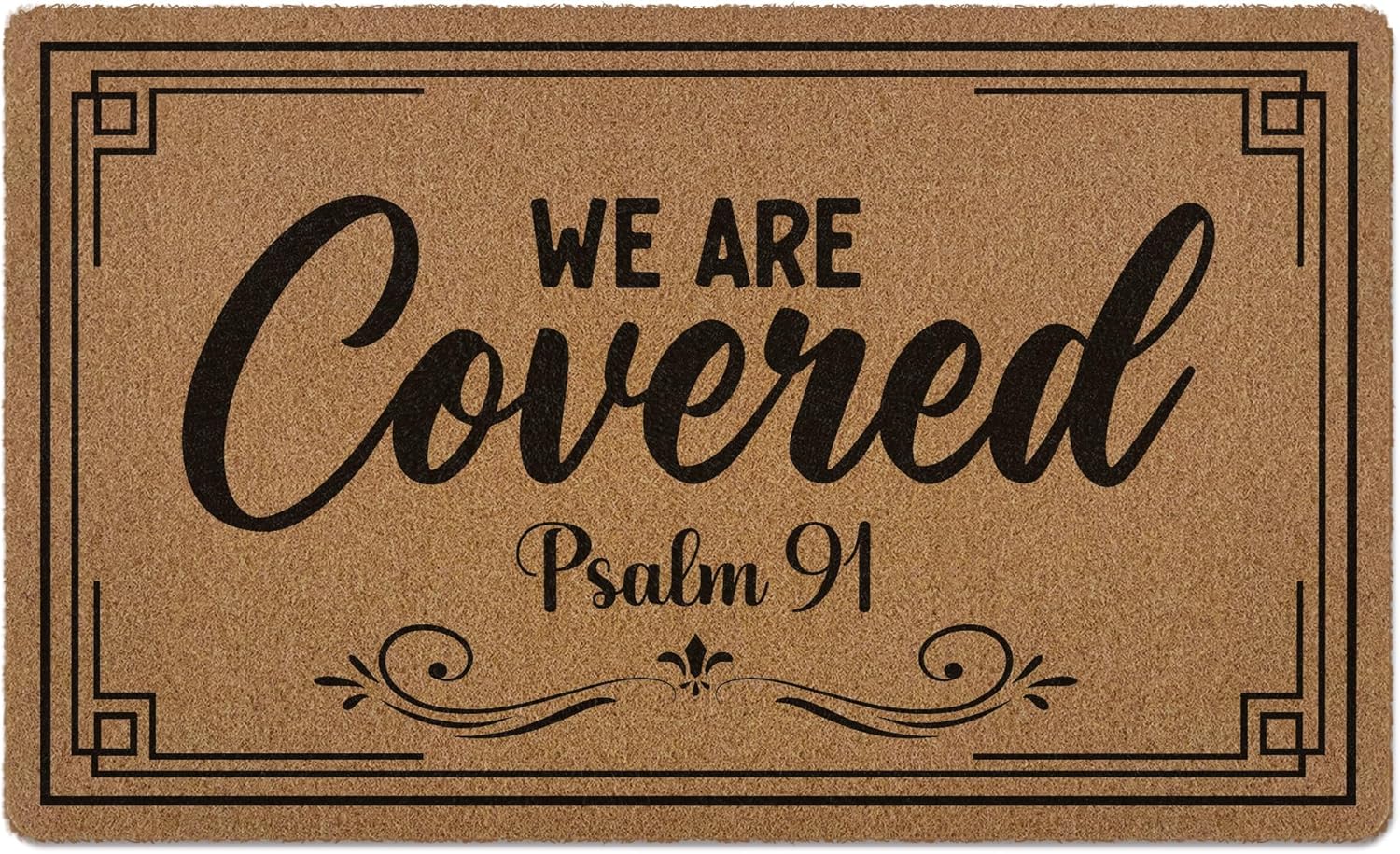 Christian Door Mat, We are Covered Psalm 91 Bible Verse Artificial Coir Front Door Mat Indoor Outdoor Entrance, Scripture Welcome Doormat Rug for Porch Entryway Patio Prayer Decor,17X30 Inch