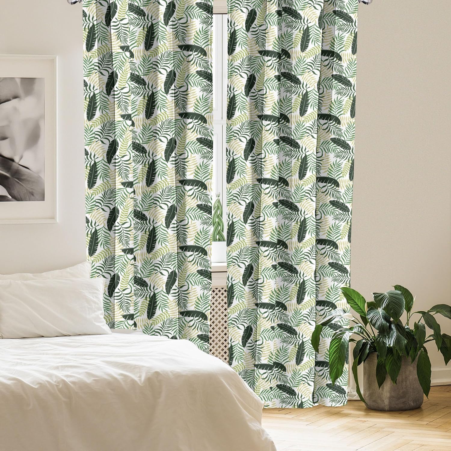 Ambesonne Botanical Curtains, Monstera Fan Palm Banana Leaves Exotic Foliage Jungle Hipster Flowers, Window Treatments 2 Panel Set for Living Room Bedroom, Pair of - 28" x 95", Khaki Green