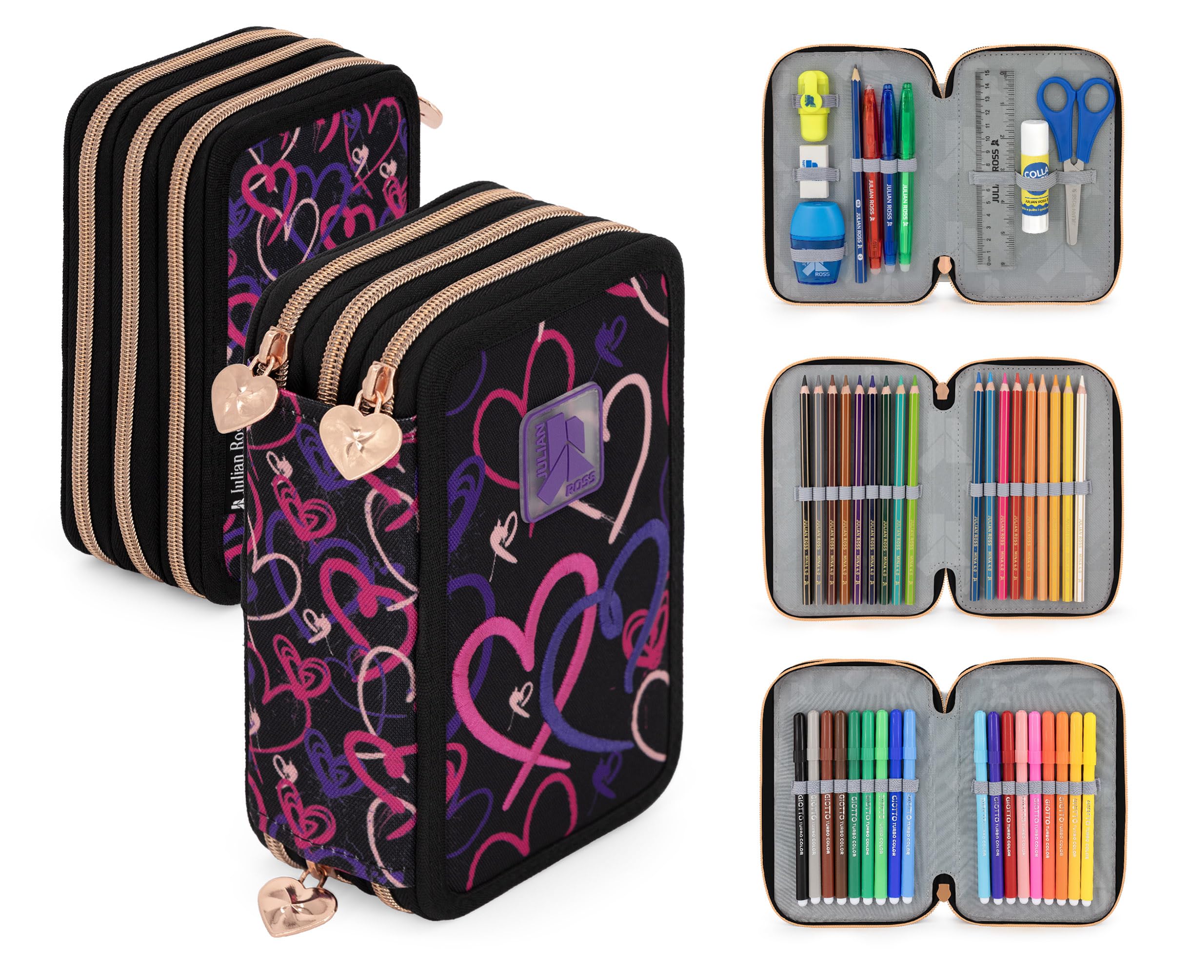 Clondo School Pack 5 pezzi – Zaino Scuola Ergonomico, Astuccio 3 Scomparti 45 pezzi, Borraccia Termica, Diario Scuola, Tombolino – Regalo Bambina per Scuola Elementare (Lovely Vibes)