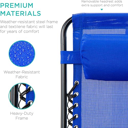 Miniatura 107 de Best Choice Products Juego de 2 sillas reclinables ajustables de malla de acero con gravedad cero con almohadas y bandejas portavasos, color arena