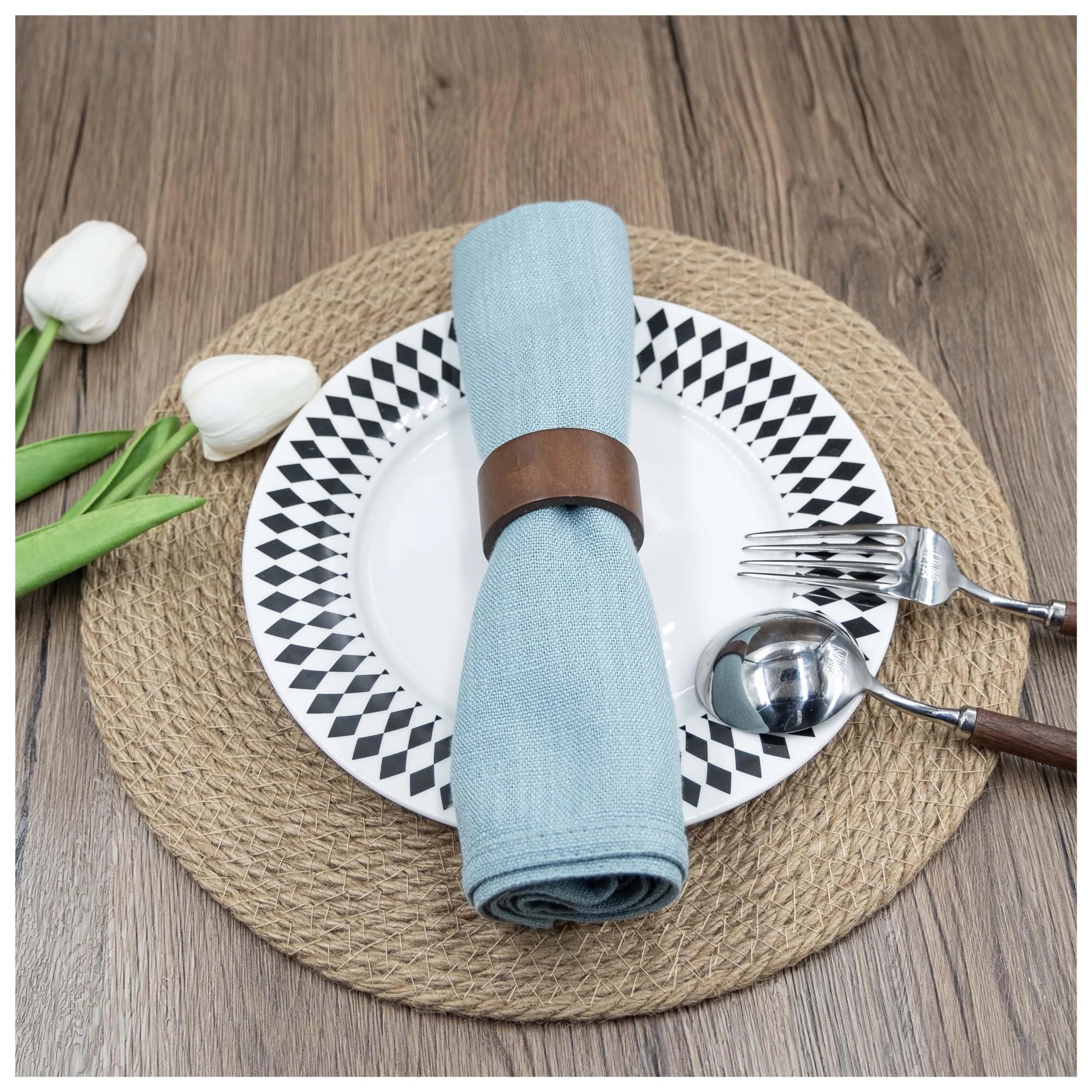 Set di portatovaglioli Portatovaglioli Set di 6 da tavolo pranzo in legno fatti a mano(Brown)