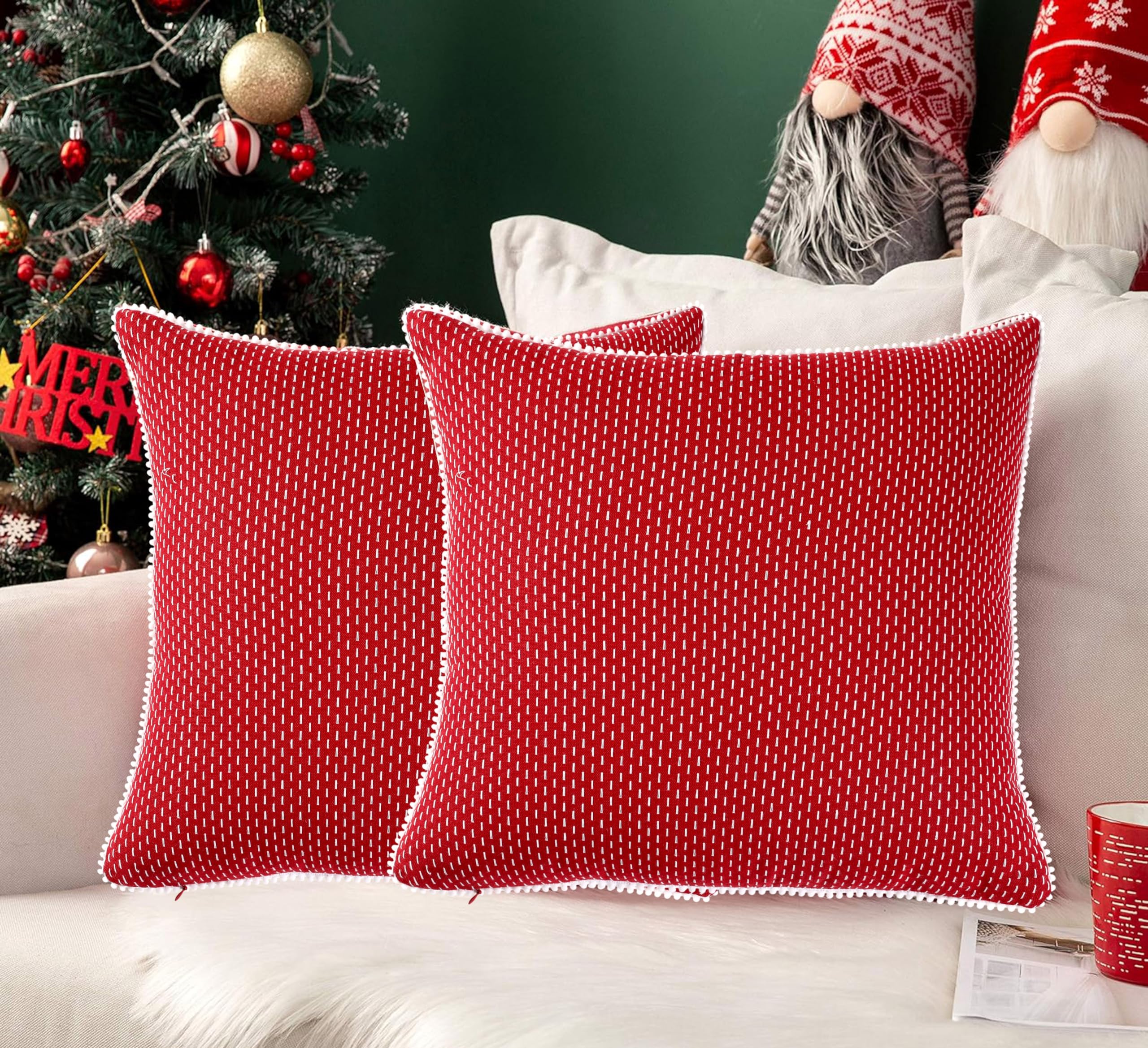 mosey Cushion Covers 22 inch x 22 inch | Set of 2 | 100% Cotton Theme Cushion Covers | Xmas Cushion Covers 22x22 Red and White (B0CPBHQZMP) Amazon Price History, Amazon Price Tracker