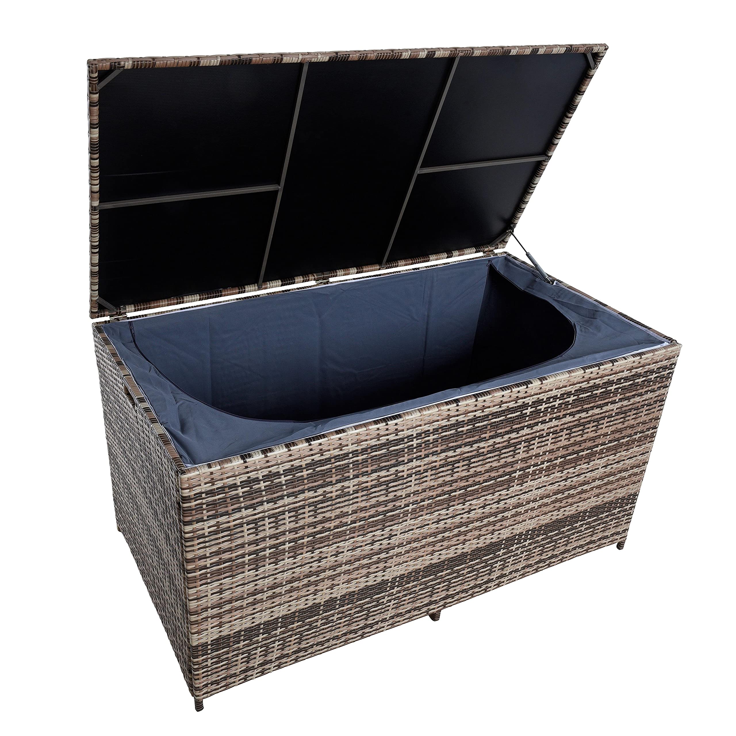 ESTEXO Polyrattan Auflagenbox XXL Kissenbox 870 Liter Gartenbox Gartentruhe Aufbewahrungsbox (Beige-Braun)