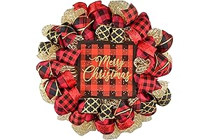 Black Red Gold Buffalo Plaid Christmas Wreath