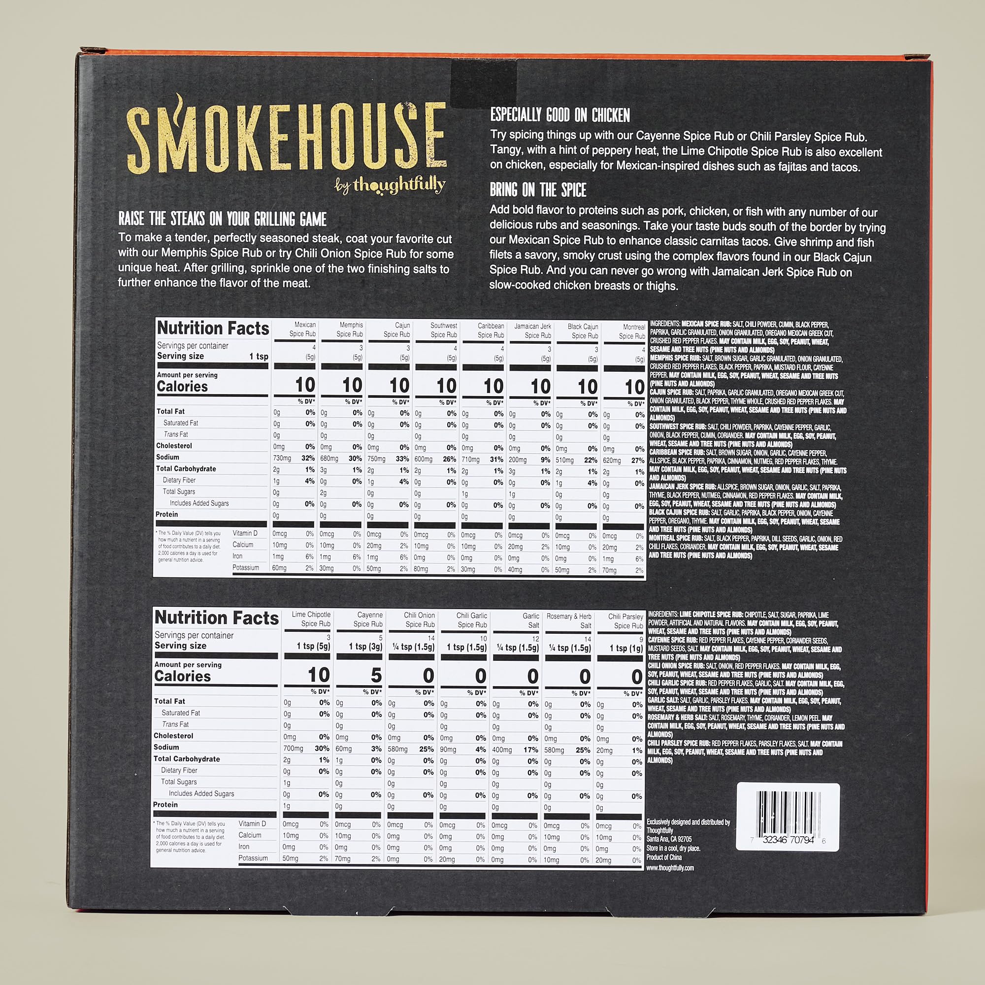 Smokehouse by Thoughtfully, juego de barbacoa de especias para parrilla, incluye espátula para barbacoa, imán y 15 condimentos y condimentos sabrosos, gran regalo para vacaciones, hombres, papá