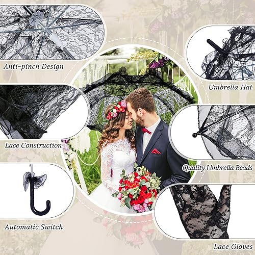 Miniatura 3 de Amylove Paraguas de encaje de Halloween sombrilla de boda paraguas guantes de encaje conjunto boda nupcial