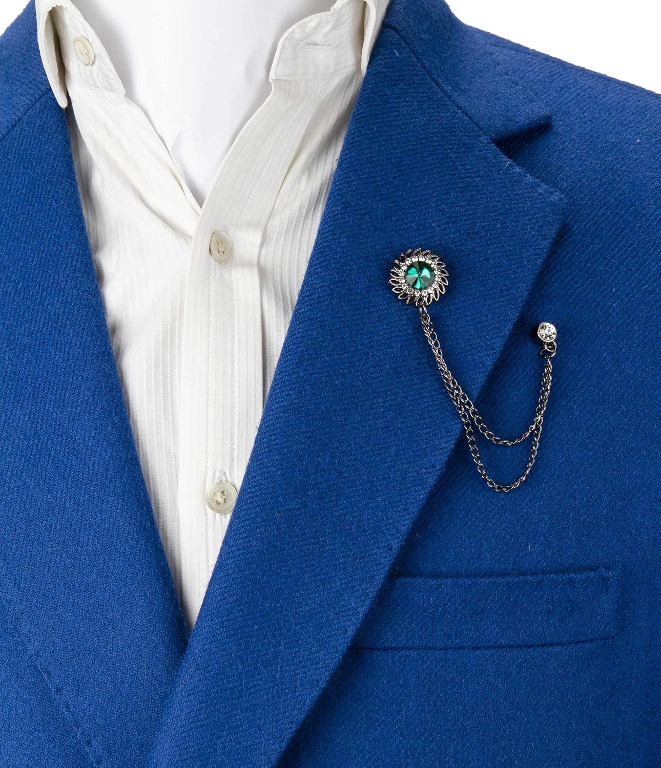 Knighthood Brooch Pin Green Stone with Inspired Stone Detailing Hanging Chain Lapel Pin Brooch for Men