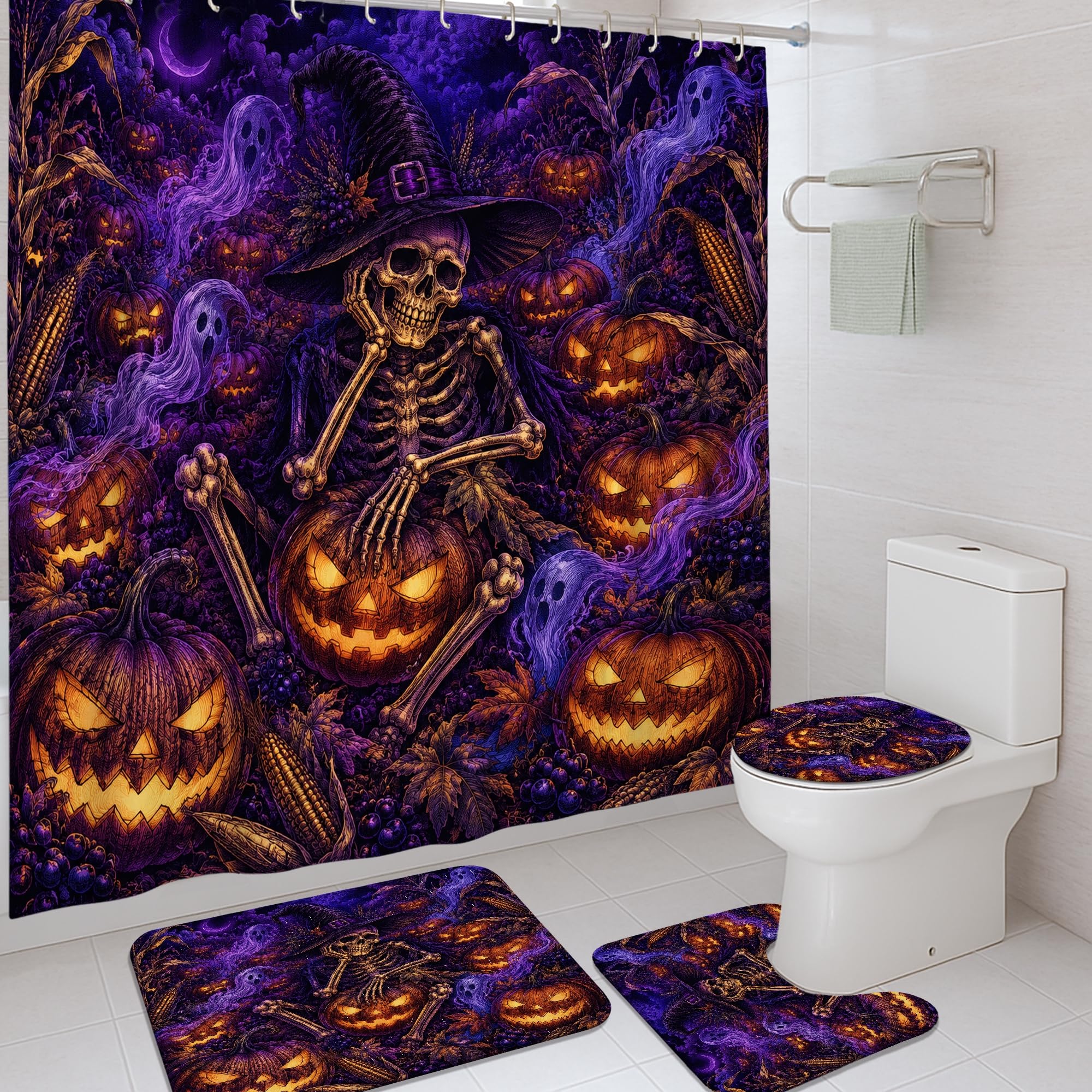 Rideau de douche Halloween violet en polyester imperméable 183x183