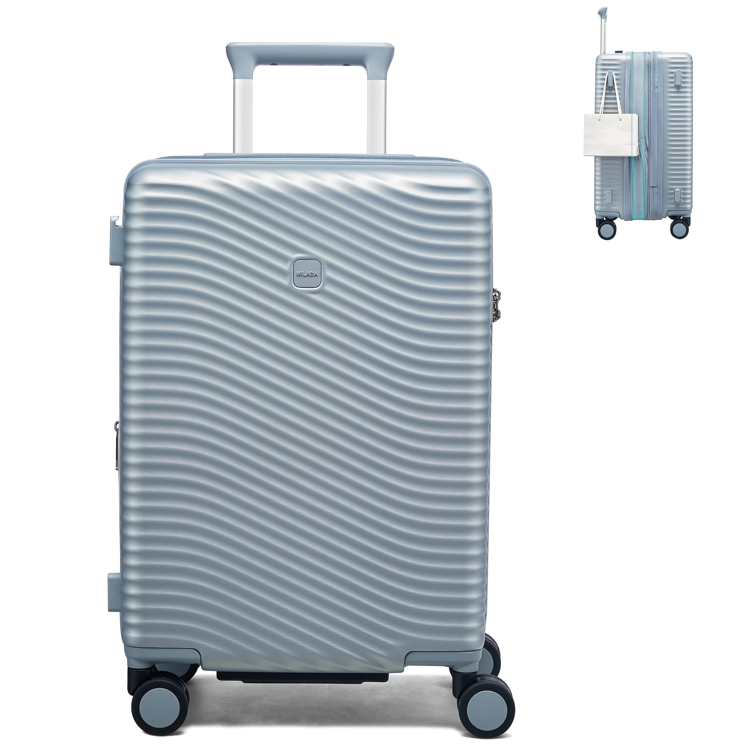 MILADA Valigia rigida espandibile con 8 ruote girevoli, serratura TSA, guscio in policarbonato impermeabile, leggera e durevole per i viaggi, Argento Artico, Carry On 20-Inch