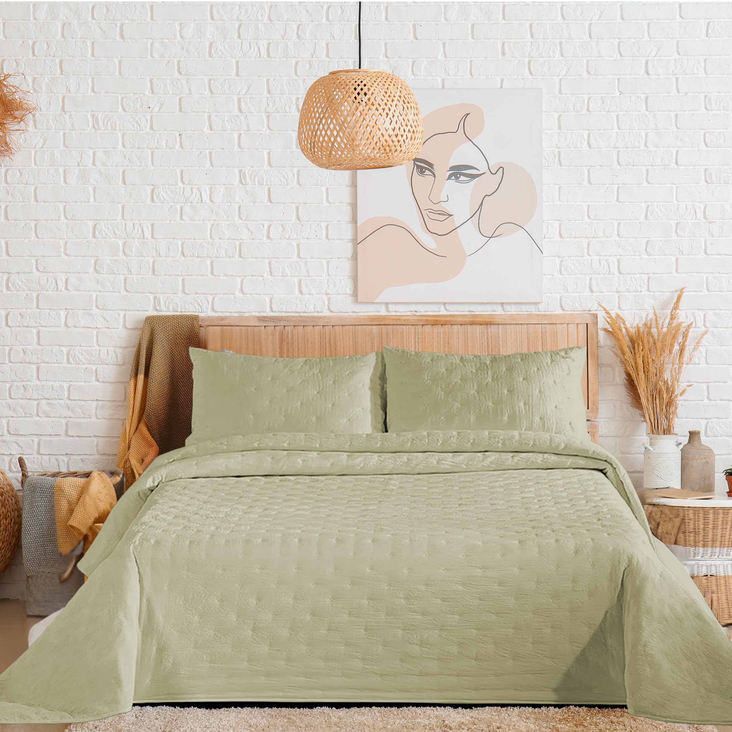 Colcha Boutis para Primavera y Verano Bicolor Reversible Liso Extra Suave + 1 Funda Cojin 50x70 cm - Colcha Ligera Entretiempo (Cama 90, 180x260cm)