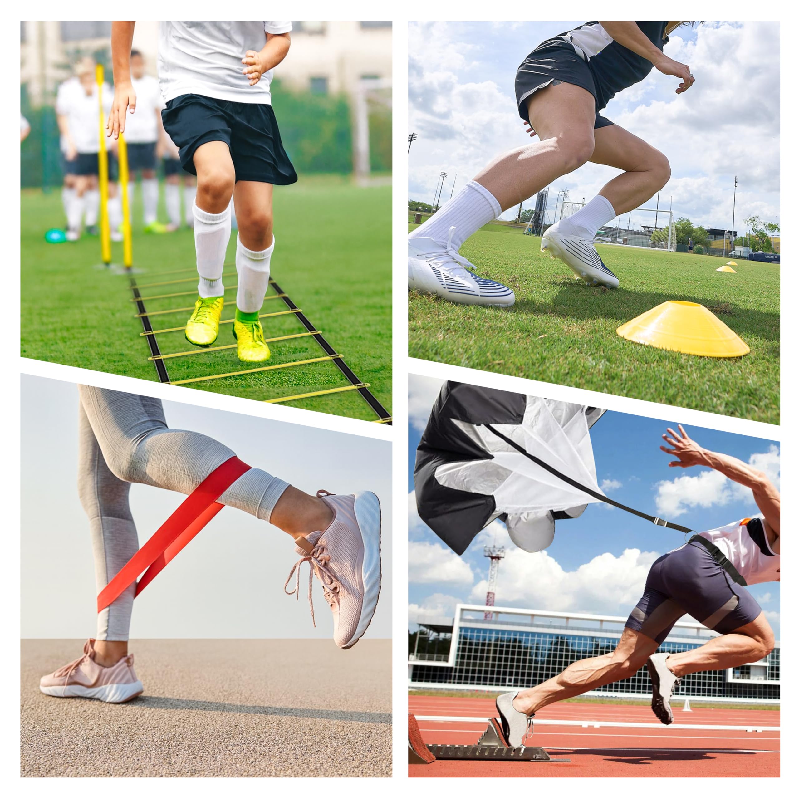 Kit Entrenamiento Fútbol con Escalera 8m, 16 Conos, 5 Bandas Resistentes, Comba y Paracaídas para Agilidad y Reacción
