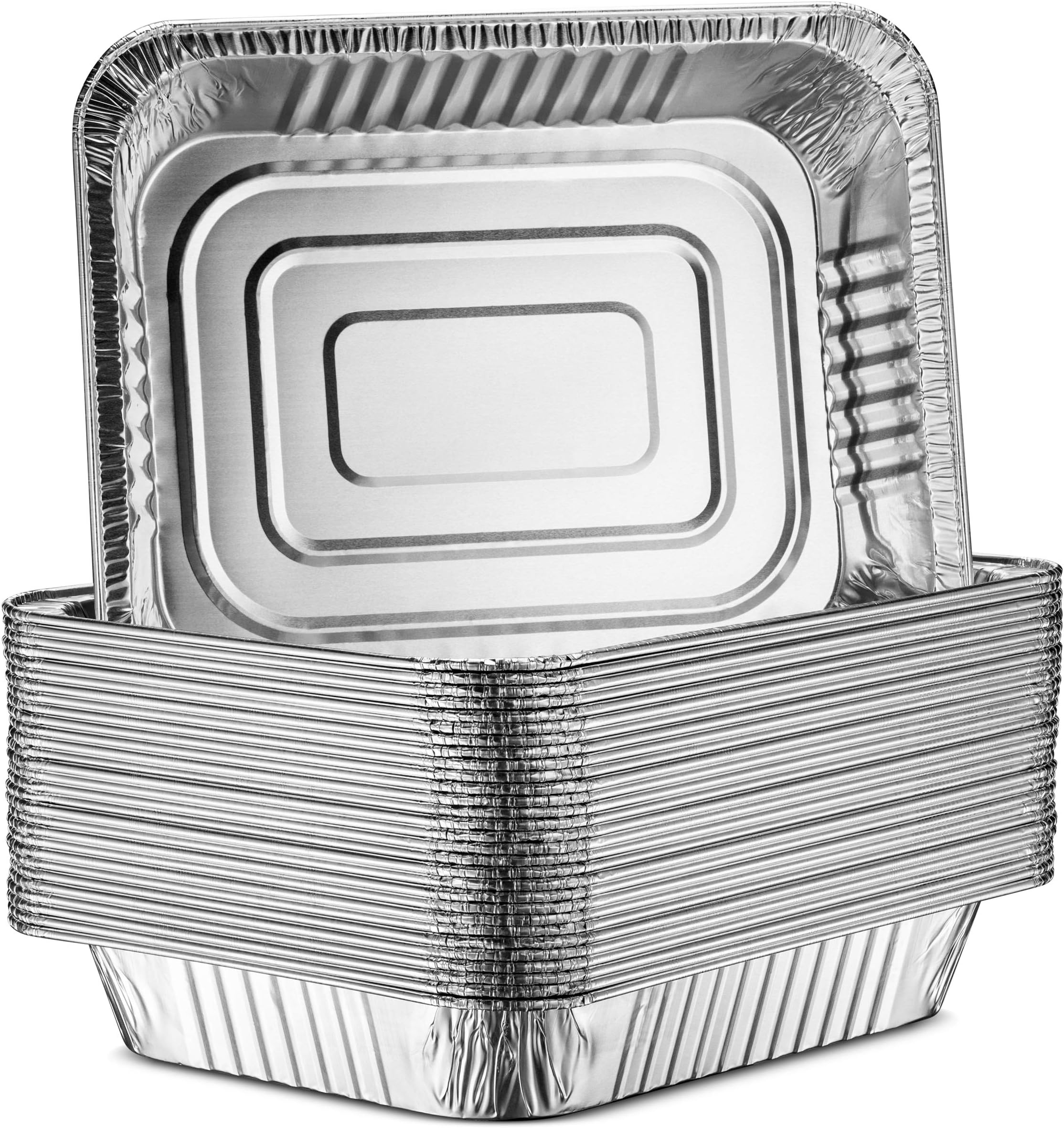 30-Pack Aluminum Half-Size Roasting Pans - Super-Thick 9x13" Standard Size Chafing Pans Tins - Eco-Friendly Recyclable Aluminum - Portable Food Storage Containers - By MontoPack (Aluminum)