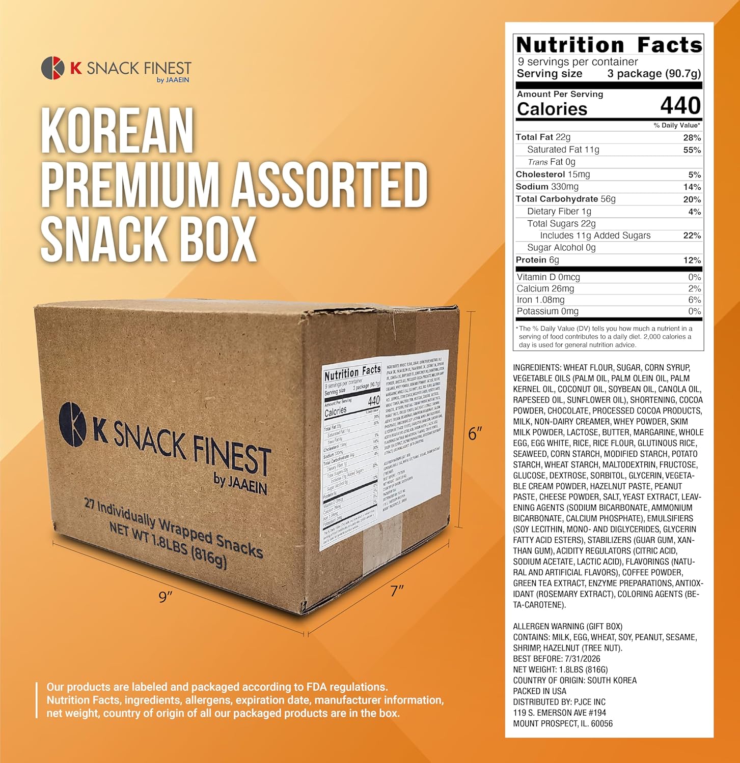 Premium Korean Snack Box – 27 Individually Wrapped Assorted Snacks Including Full-Size Items, Sweet & Savory Chips, Cookies & Treats, Gift Sampler for Kids, Teens, Adults & Seniors (Including 3 Full Size Snacks)