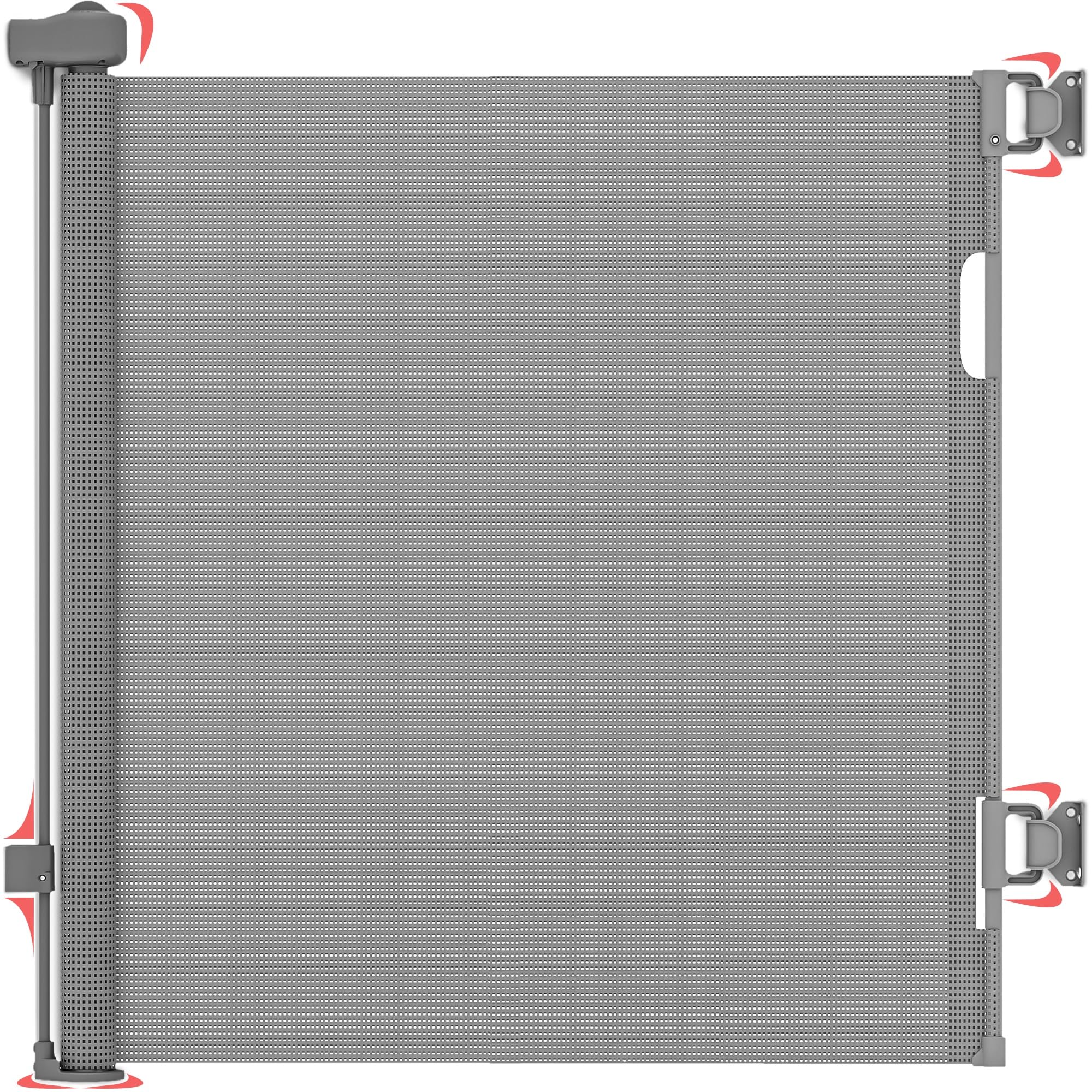 Dikots Grey Retractable Stair Gate for baby & Pet with secure 2-Step Lock - 140 cm wide & 86 cm tall extendable gate - Retractable Stair Gates for for Dogs - Baby gate for stairs, Indoor & doorways