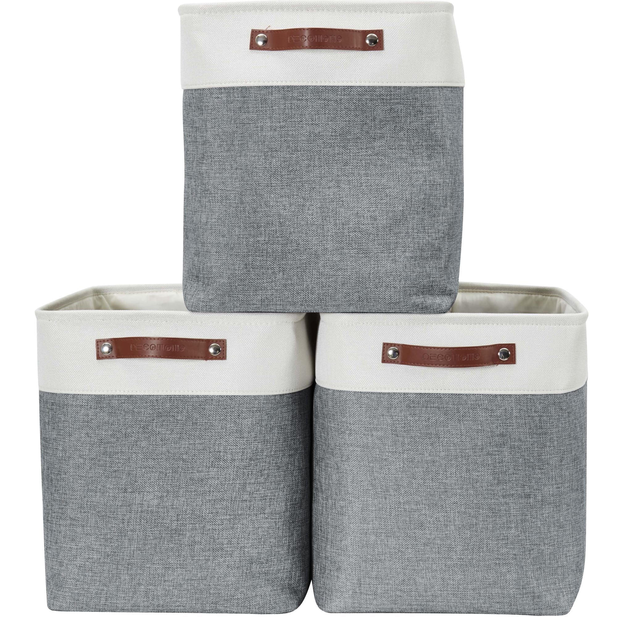 DECOMOMO Storage Baskets | Storage Boxes Fabric Organiser Storage for Wardrobe, Toys, Shelves, Office, Home & Nursery (Large Grey and White 15 x 11 x 9.5 – Set of 3) — view 73