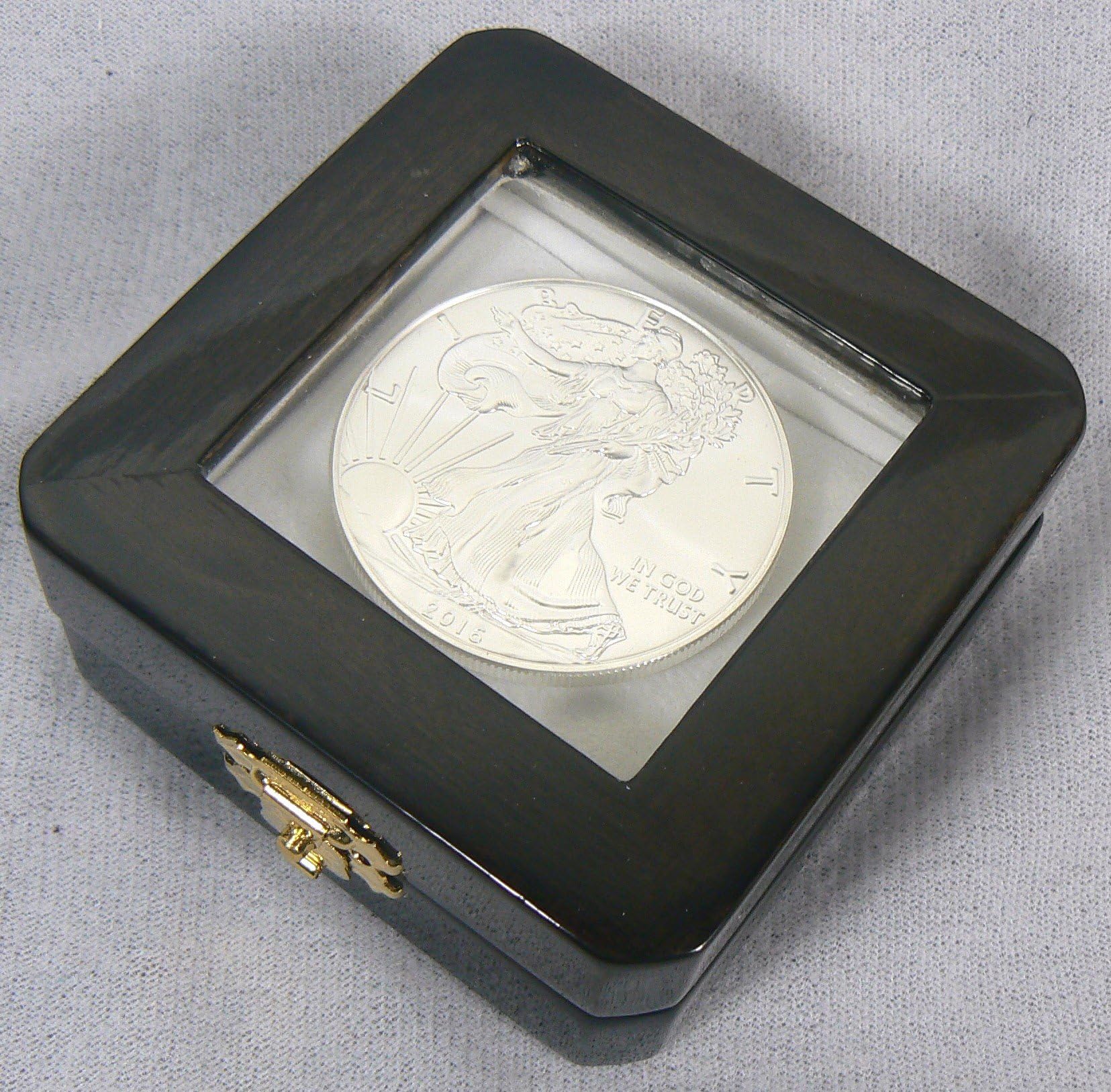 Wood Coin Box with Glass DARK BROWN, WHITE INTERIOR