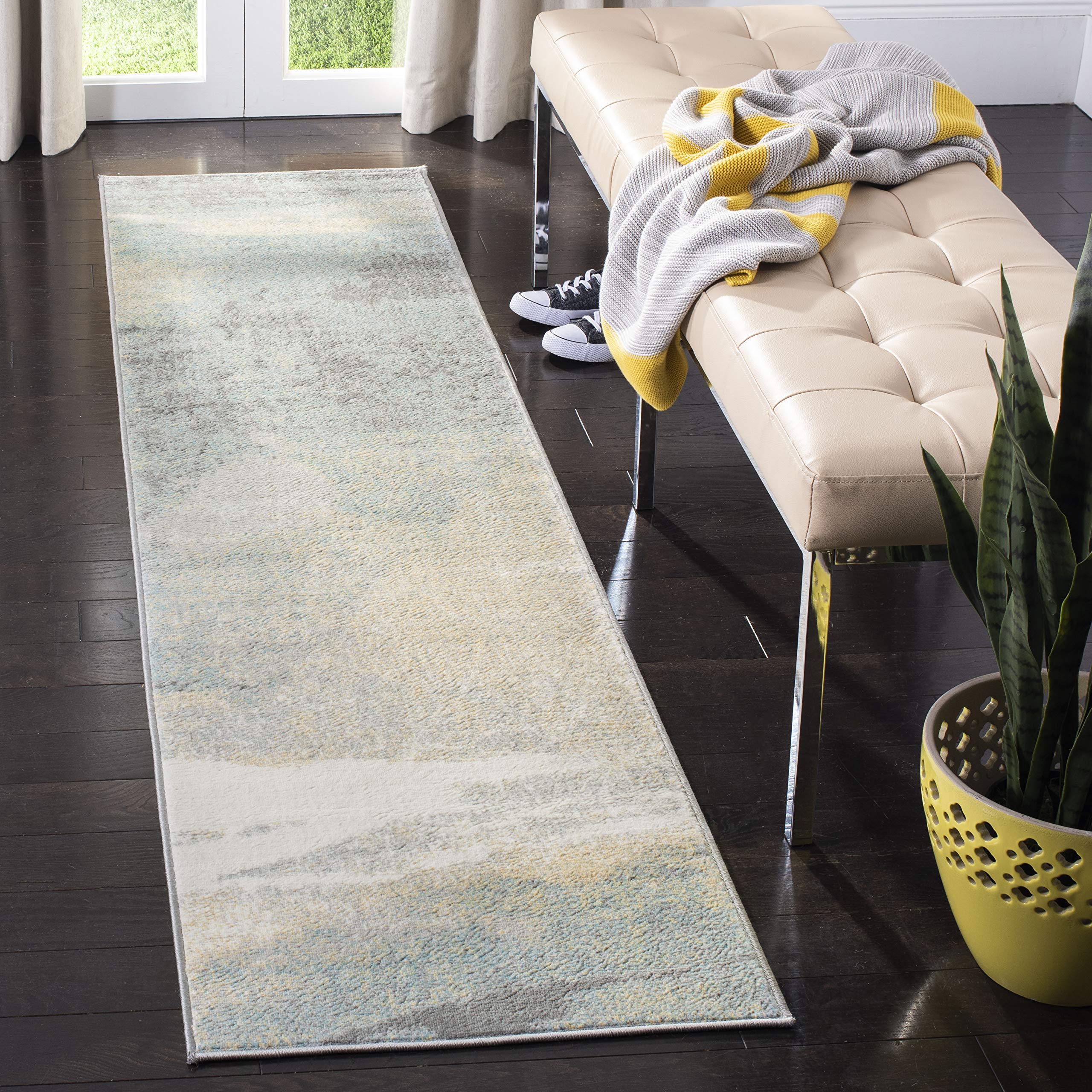 SAFAVIEH Jasper Collection Runner Rug - 2' x 16', Grey & Gold, Modern Abstract Design, Non-Shedding & Easy Care, Ideal for High Traffic Areas in