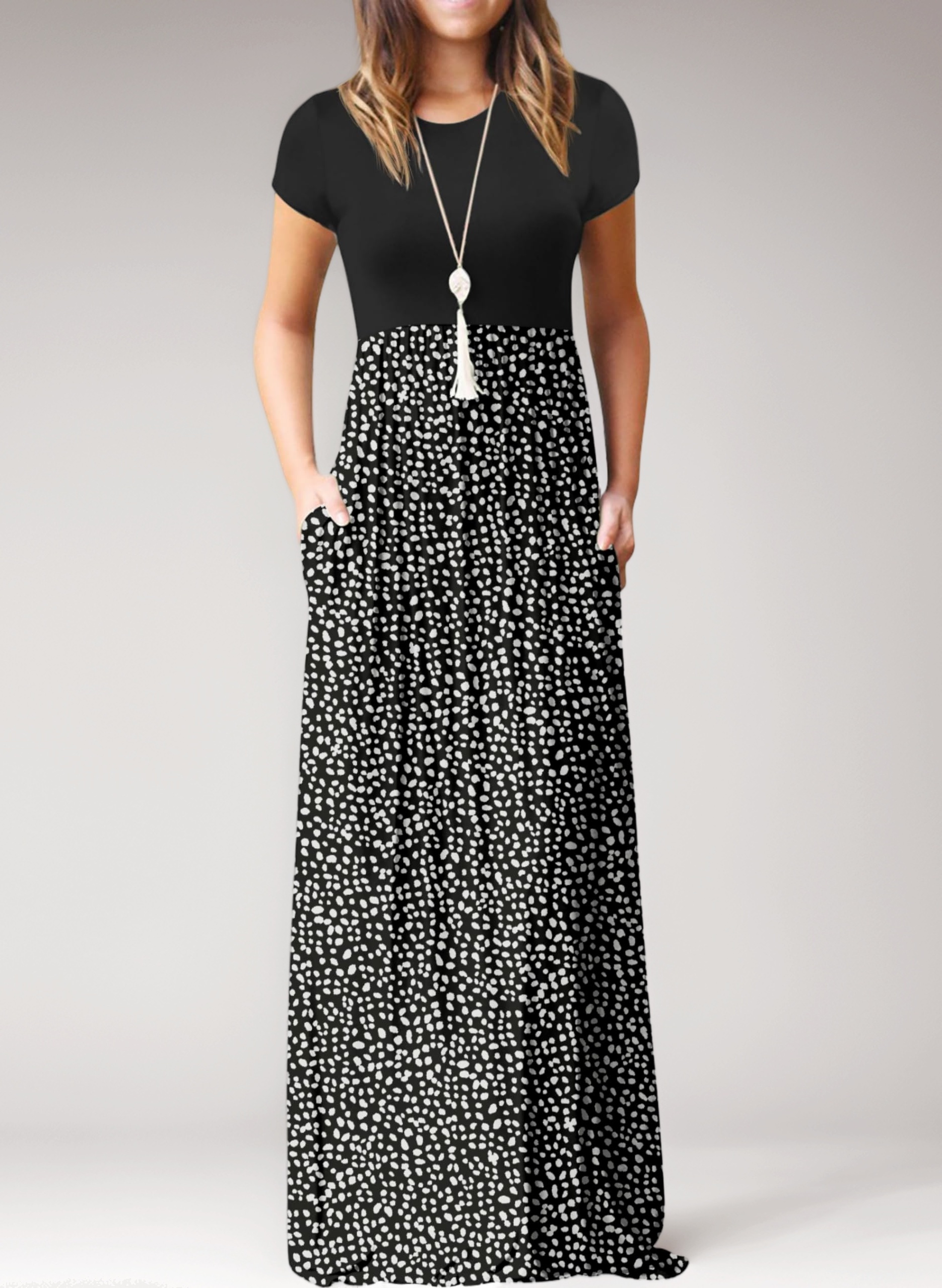 Womens Maxi Dress Ladies' Summer Casual Short Sleeve Long Dresses with Pocket for Daily, Holiday, Travel, Maternity