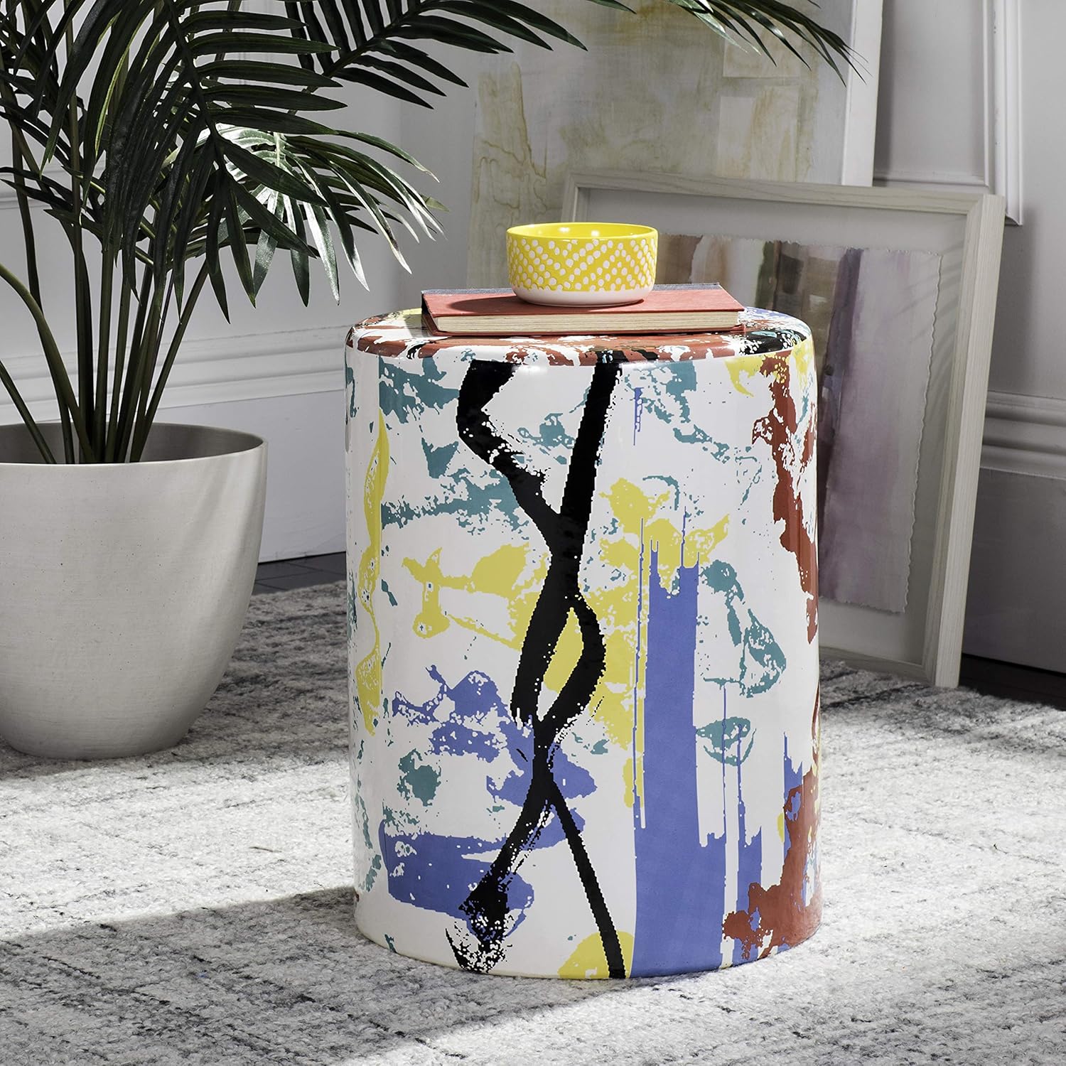 Safavieh Kes Modern Abstract Ceramic Decorative Garden Stool, Multicolored