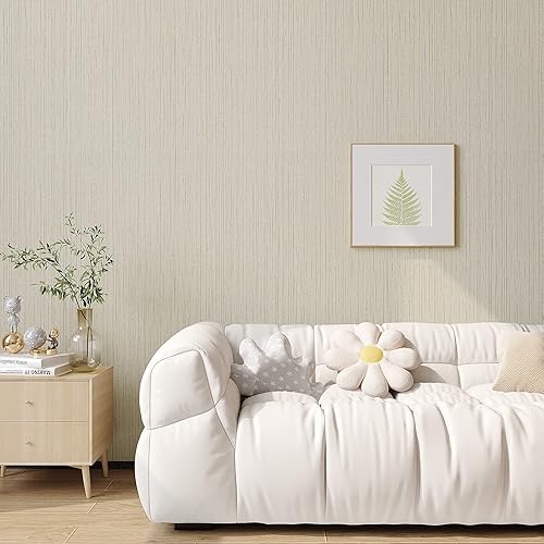 Miniatura 2 de VEELIKE Papel Tapiz de Tela de Hierba Blanco Crudo Despegar y Pegar Papel Tapiz de Tela de Hierba Texturizado 15.7''x118'' Tela de Lino de Vinilo