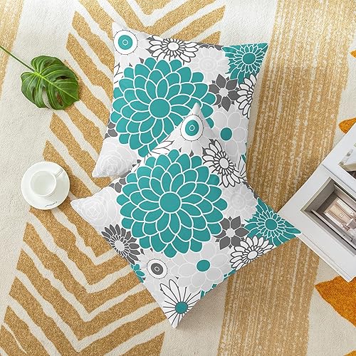 Miniatura 4 de CaliTime Juego de 2 fundas de almohada decorativas de forro polar con flores florecientes de dalia floral para sofá, cama, sofá, decoración de casa