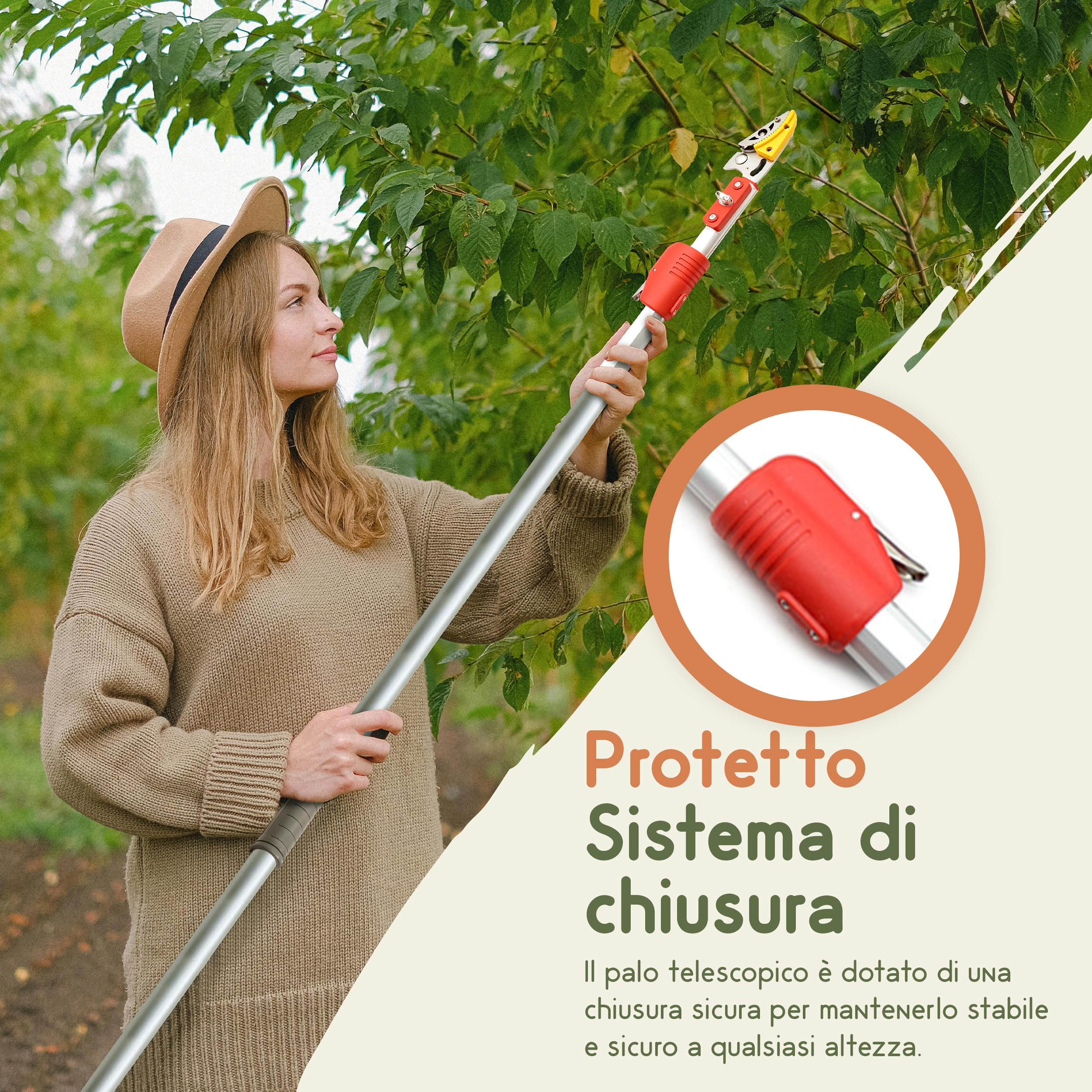 Cesoie Telescopiche da 130 a 220 cm, Telescopica Troncarami con Impugnatura Ergonomia, svettatoio telescopico con Cesoie per Potatura Bypass, Forbice Potatura con Manico Lungo
