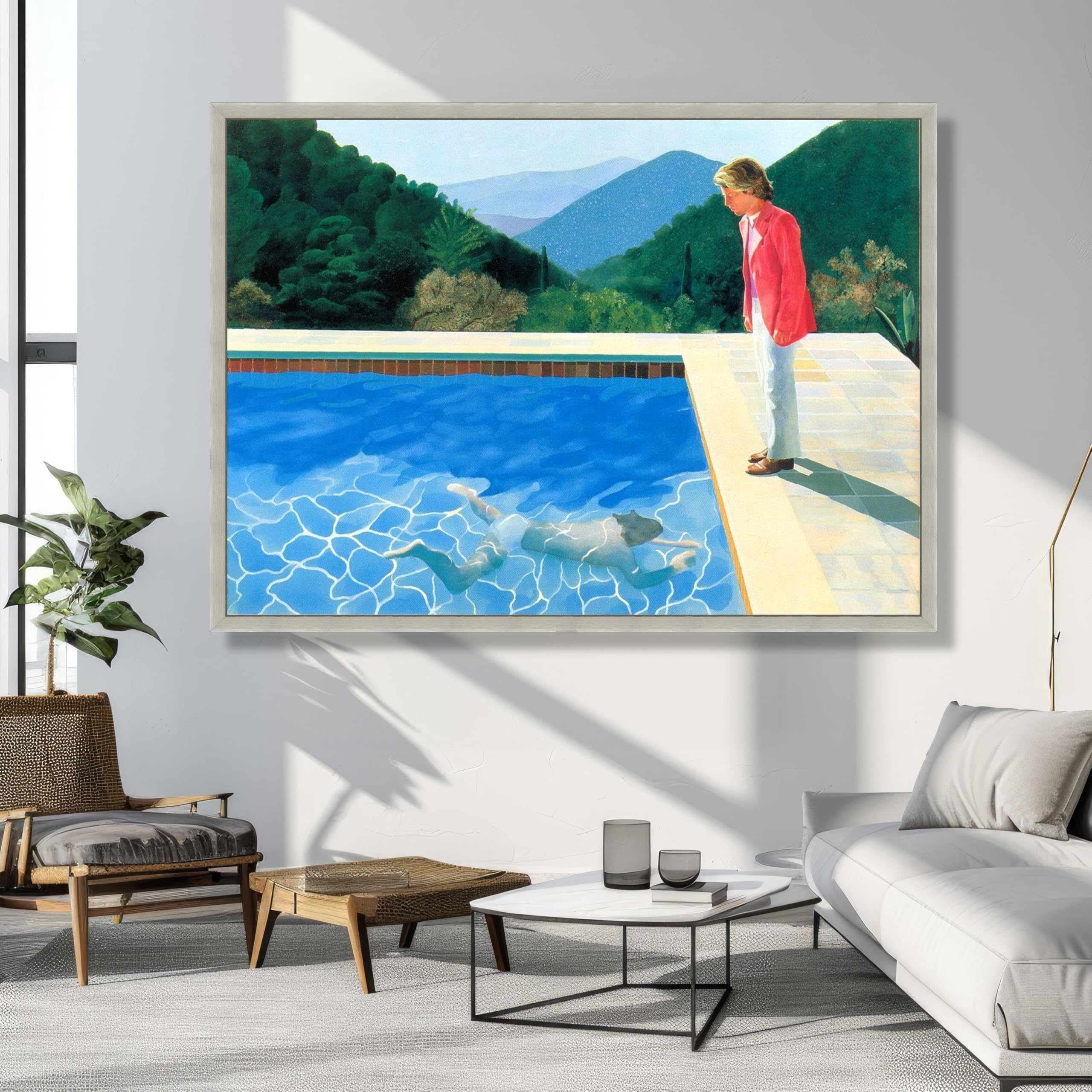 Affiches et impressions classiques inspirées de David Hockney, peinture sur toile représentant une scène de piscine, art mural figuratif moderne, décoration d'intérieur (20 x 30 cm/cadre intérieur)