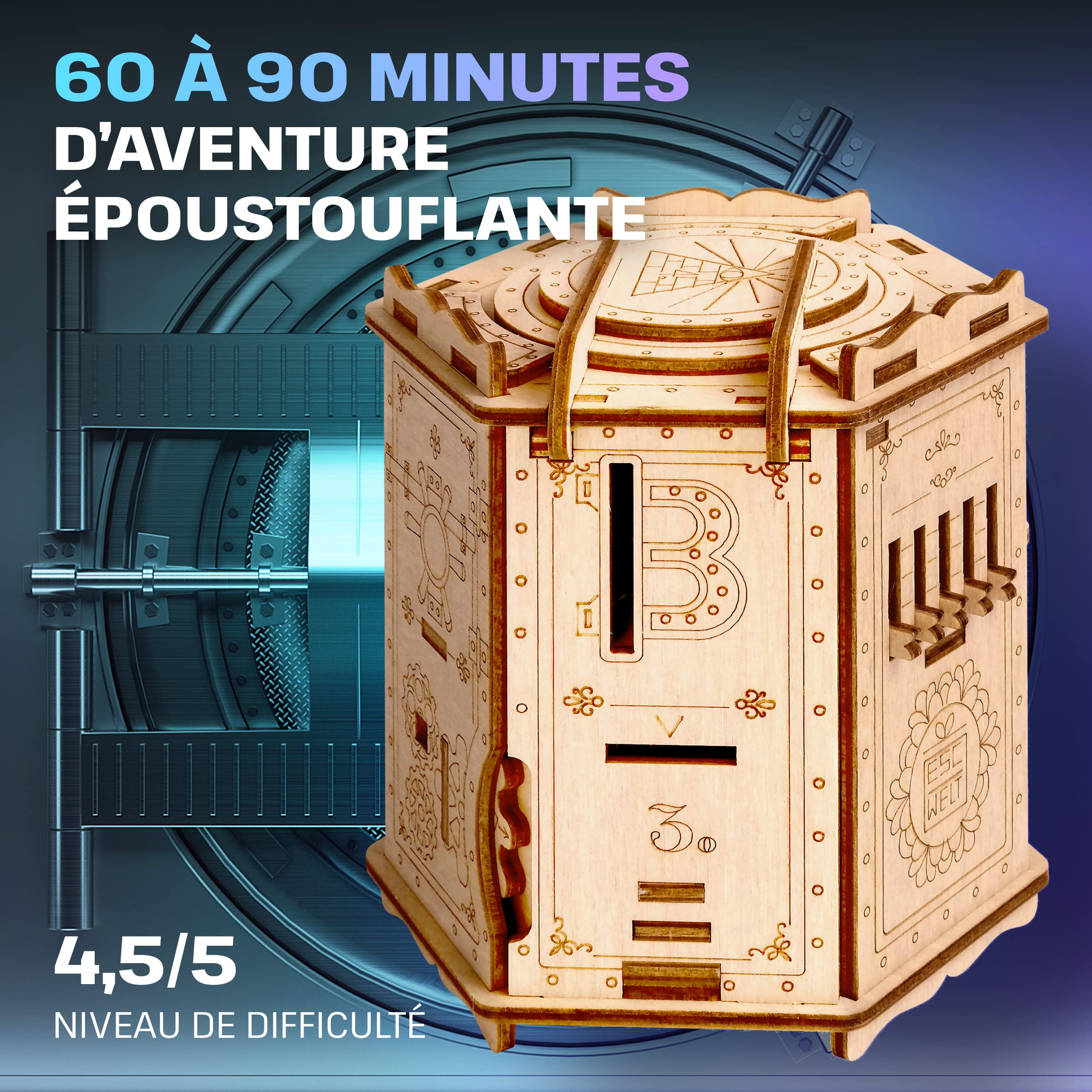 ESC WELT Fort Knox Box Pro - Casse-Tête en Bois - Boite Escape Game - Jeu de Réflexion pour Adultes et Adolescents - Cadeau pour Anniversaire, Fêtes des Pères - Cadeau Paques Enfant