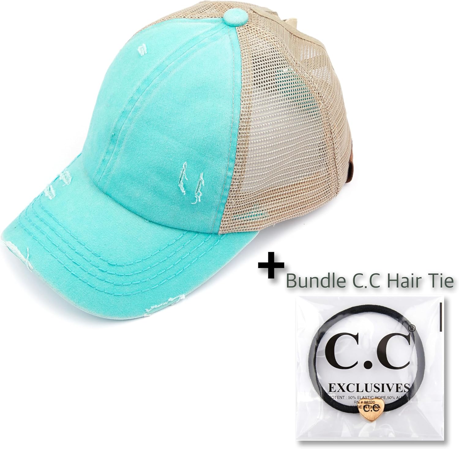 C.C Ponycap Messy High Bun Ponytail Adjustable Glitter Mesh Trucker Baseball Cap