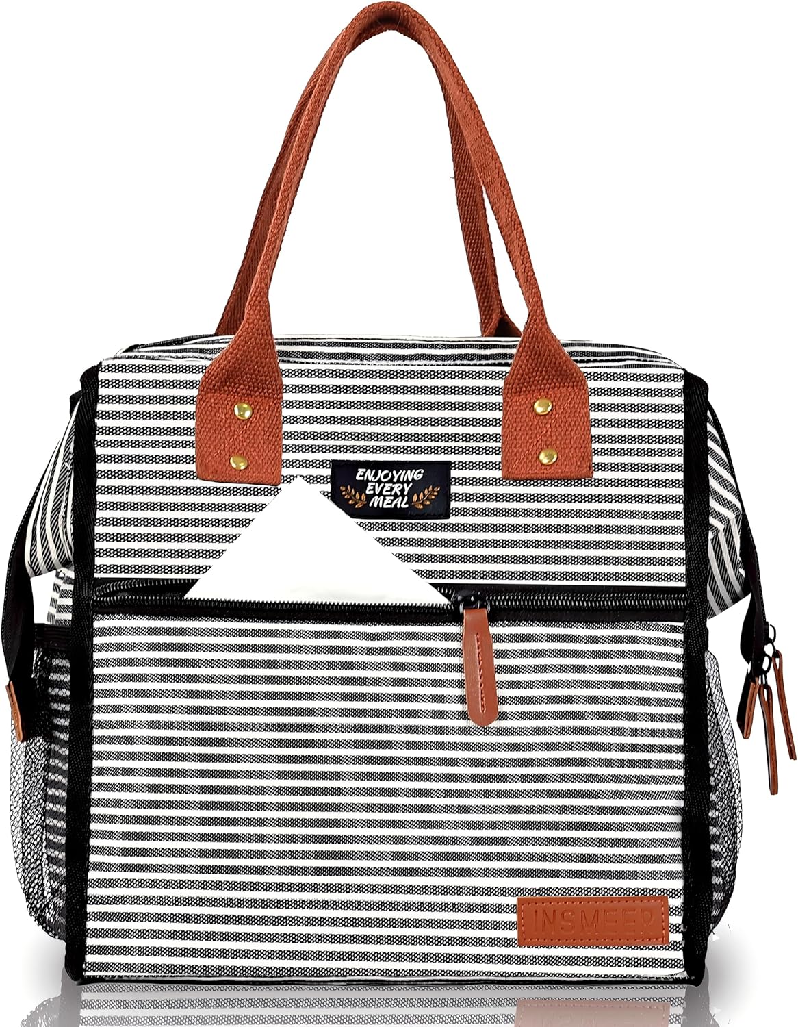 INSMEER Lancheira Bolsa Térmica, Bolsa Térmica Marmita Portátil Para Viagem, Caminhada, Praia, Piquenique, Churrasco, Listras De Zebra, 20 Latas