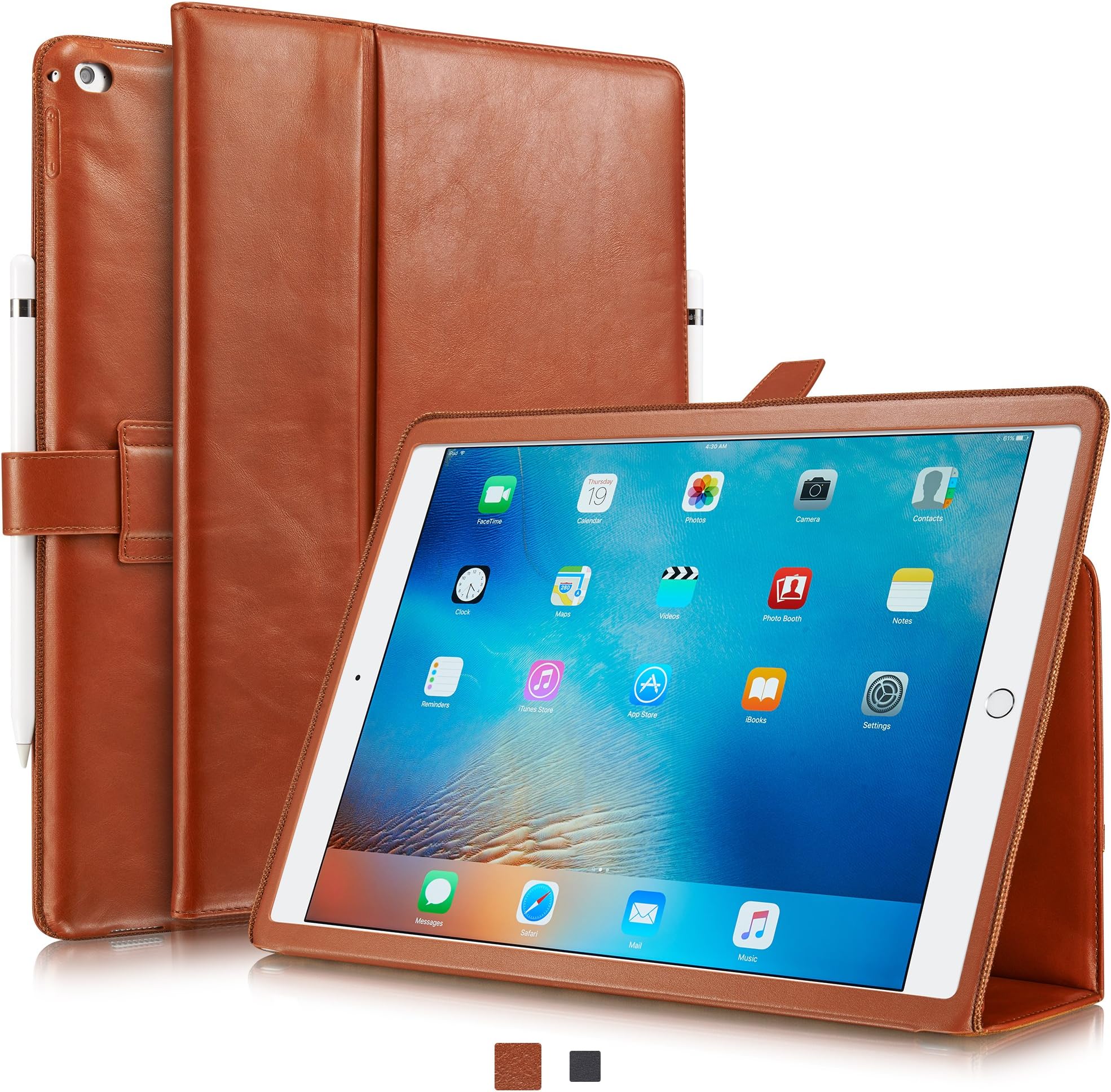 KAVAJ iPad Pro (12.9") Leather case Cover London Cognac Brown - Genuine Leather with Stand-up Feature. Thin Smart Cover as Premium Accessory for The Original Apple iPad Pro 12.9" 2015 Model