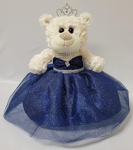 KINNEX COLLECTIONS SINCE 1997 Oso de peluche de quinceañera de 12 pulgadas con vestido (pieza de centro) ARC09831-16 (azul marino)