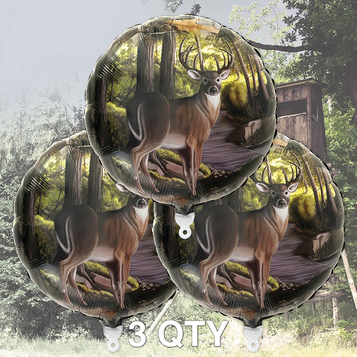 Havercamp Buck Party Balloons (3 pcs.)! 3 Deer (18") Mylar Balloons in Next Camo pattern. Camouflage Motif with Beautiful Buck. Great for Hunter Themed Party, Birthdays, Graduations, Father's Day. 3 Balloon image 2 of 4 B09GHTC839