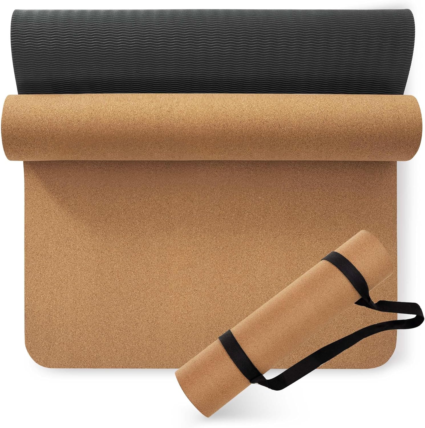 Premium Cork Yoga Mat 1/4 & 2/5 Inch Thick 72 x 26 in, Thick Cork and TPE Non Slip Yoga Mats for Women Men, Sweat Proof Eco-friendly, Great for Hot Yoga & Workouts Brown 10MM