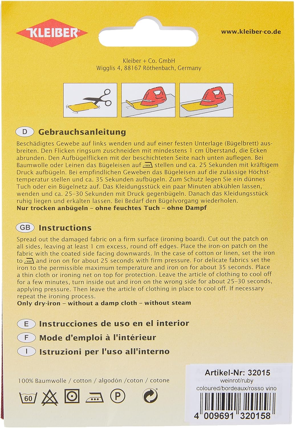 Kleiber Iron On Repair Patch for Fine Knit Textiles-40cm x 12 cm Size-Burgundy Red, 40 x 12 cm